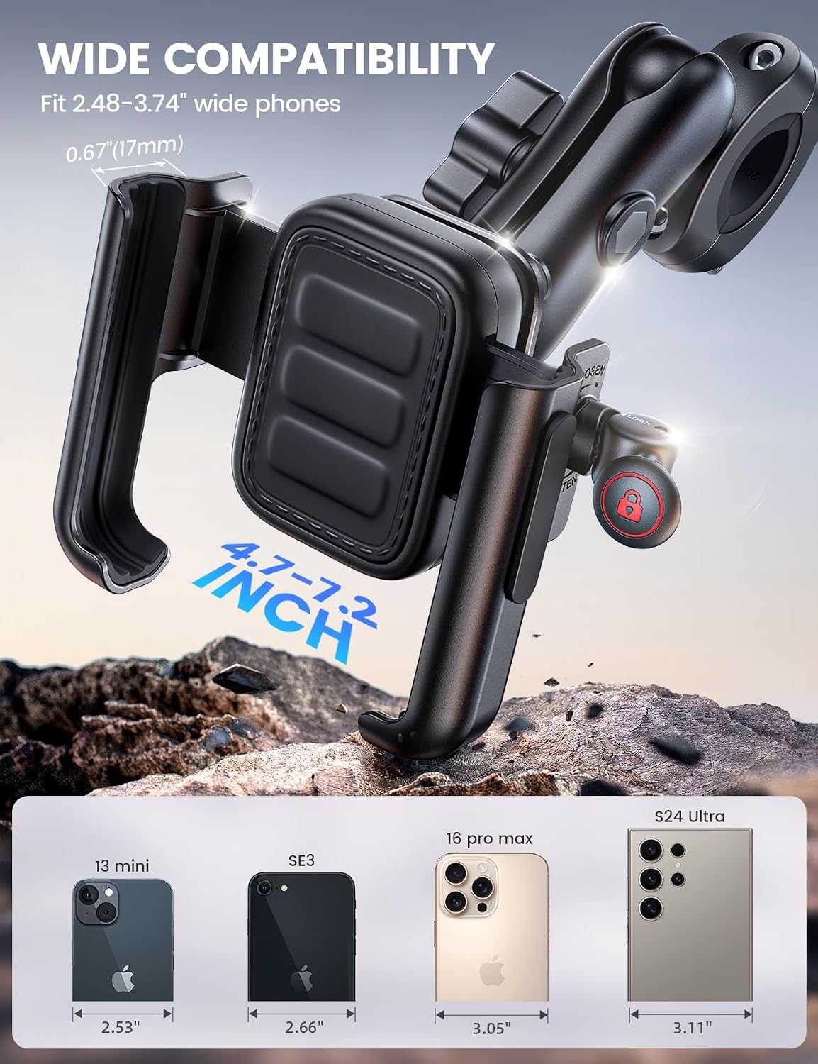 Thumbnail 5 de Lamicall All-Metal Motorcycle Phone Mount Holder with Extendable Arm