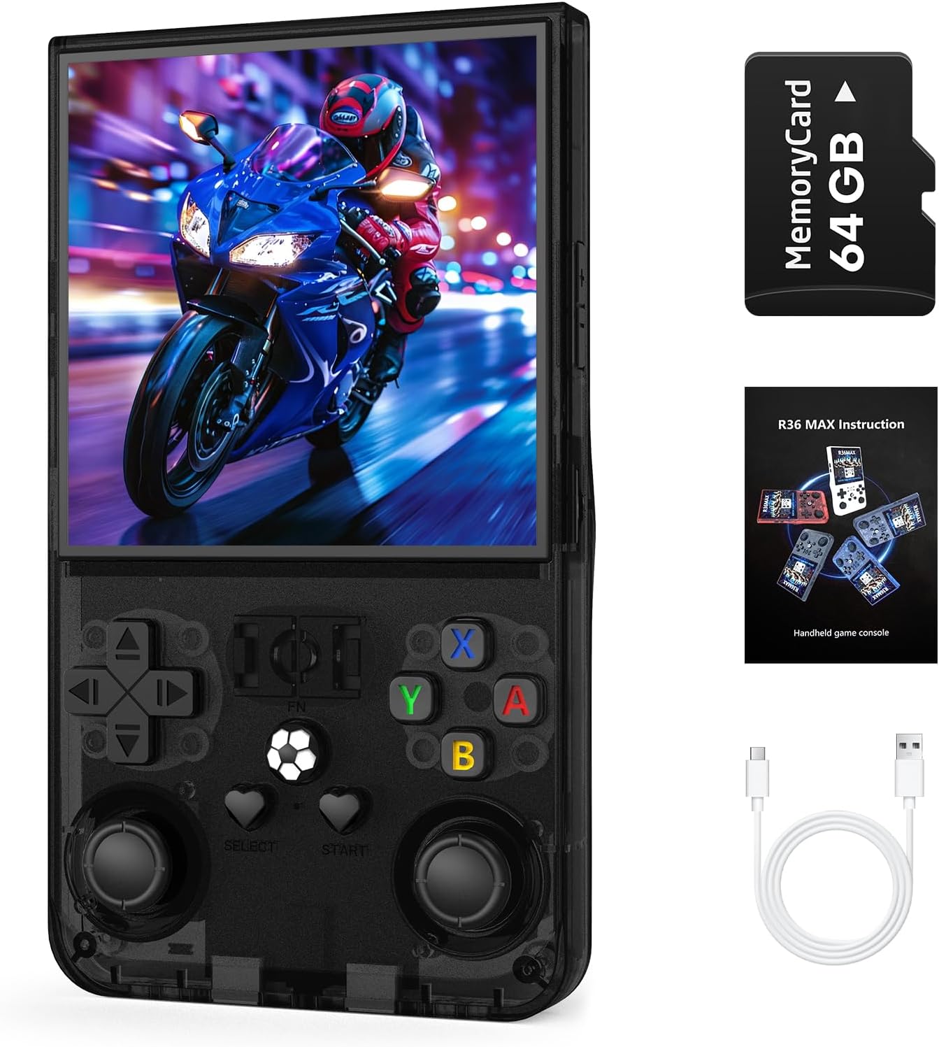 R36MAX Retro Handheld Game Console (R36 Max) with 4.0-Inch IPS Screen, 64GB Storage, 4000mAh Battery, Ink Black