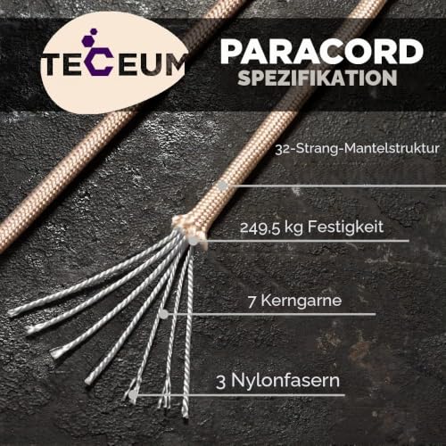 Detalle de TECEUM Paracord 550 Typ III – 4 mm Nylon Schnur, Beige, 30 m, Mil-Spec