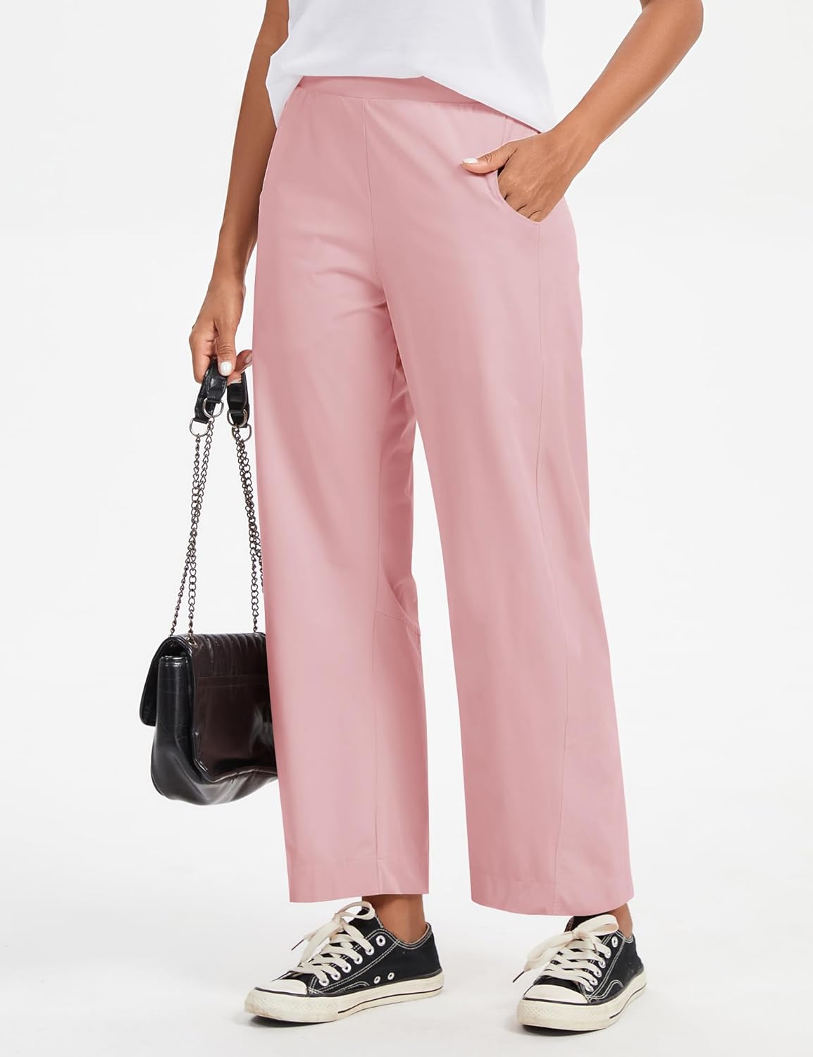 Thumbnail 1 de LOMON Wide Leg Barrel Pants for Women (27" Inseam) — wrinkle-free, quick-dry work & casual palazzo slacks with pockets