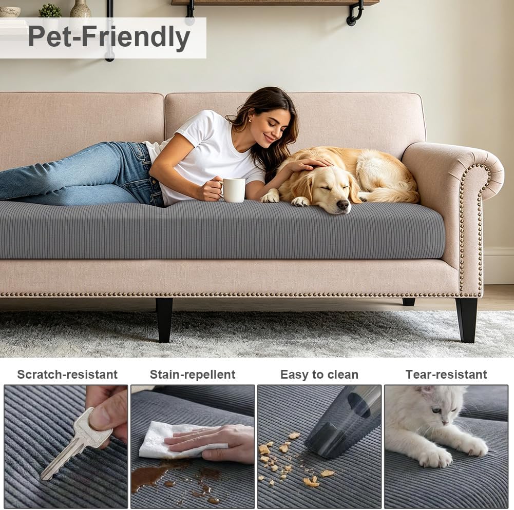 Detalle de Vicloon Copriseduta Divano Elasticizzato a Quattro Posti Grigio – Protezione, Estetica e Praticità per Animali domestici