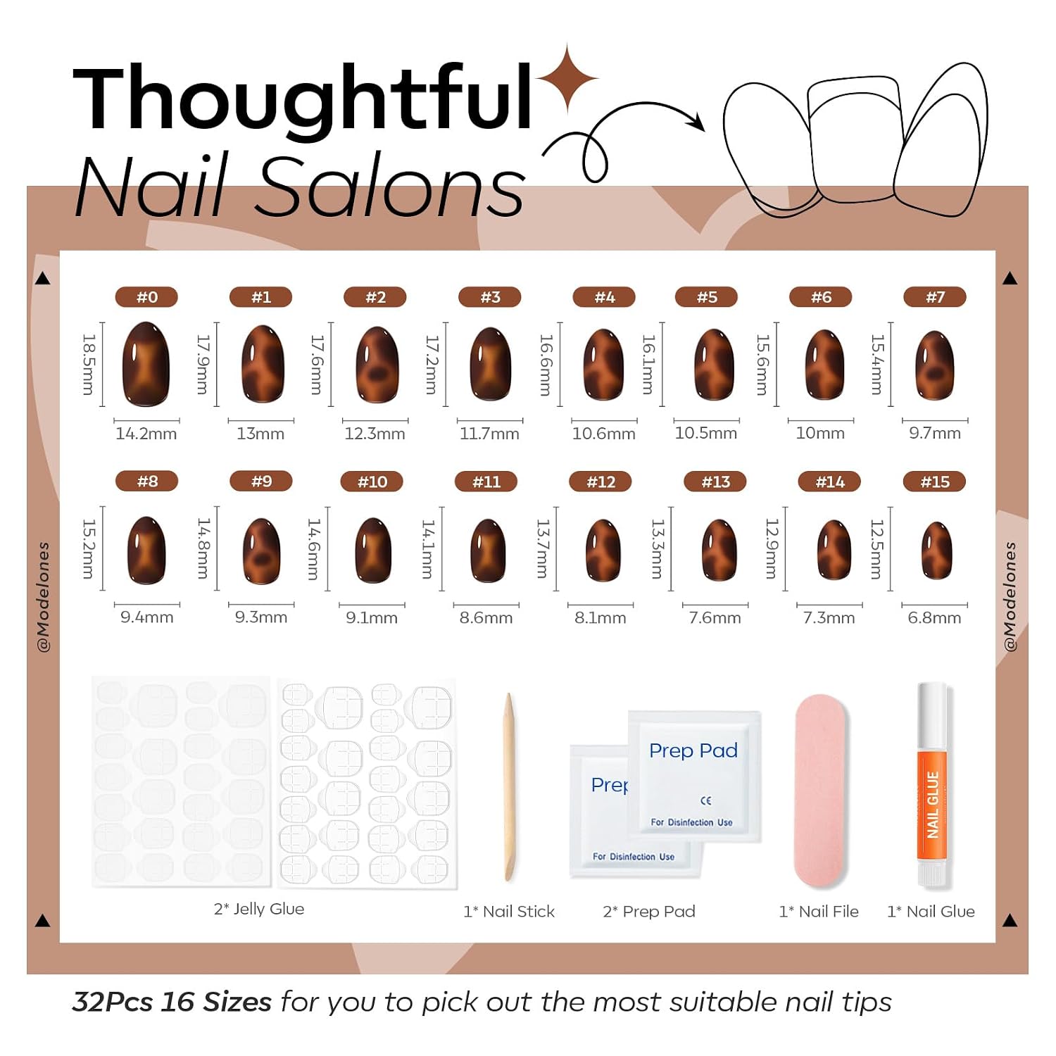 Detalle de modelones Leopard Print Short Press-On Nails, Oval Fall Design, 32-Piece Kit