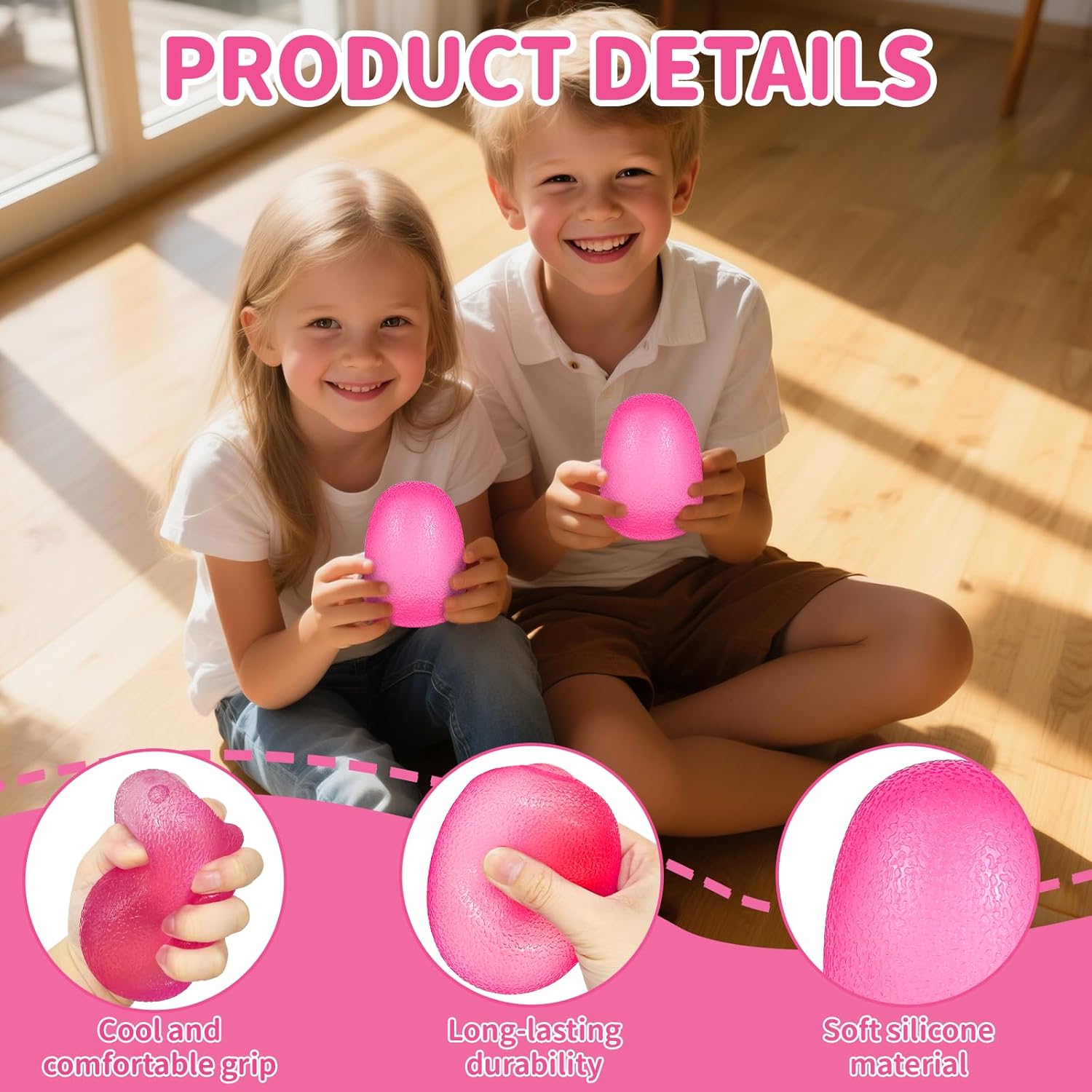 Detalle de Graphinza Squeeze Toys for Kids – Durable, Safe Stress Relief Squeezies (Pink) 3.75in x 2.8in