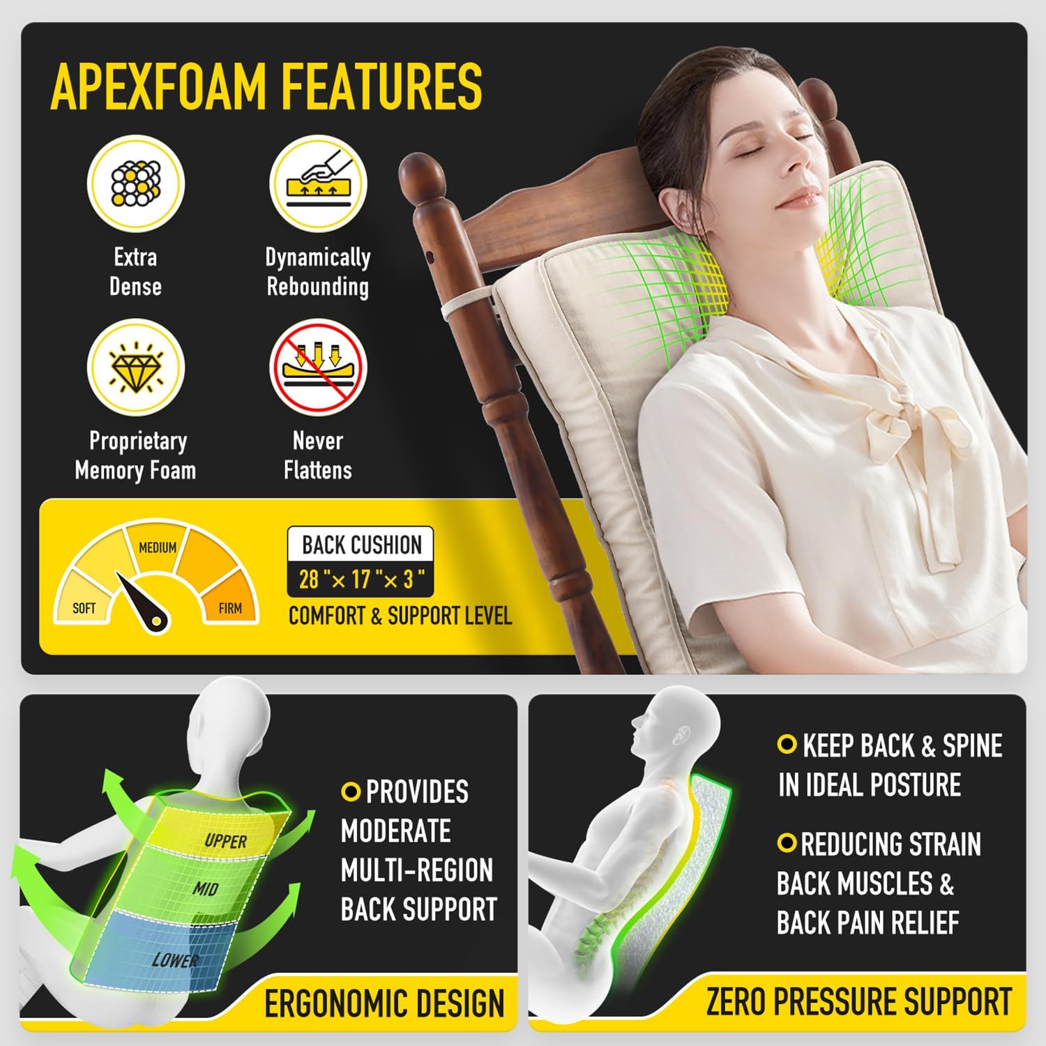 Thumbnail 2 de SUNROX Memory Foam Jumbo Rocking Chair Cushions: Plush Support for Indoor & Outdoor Rockers