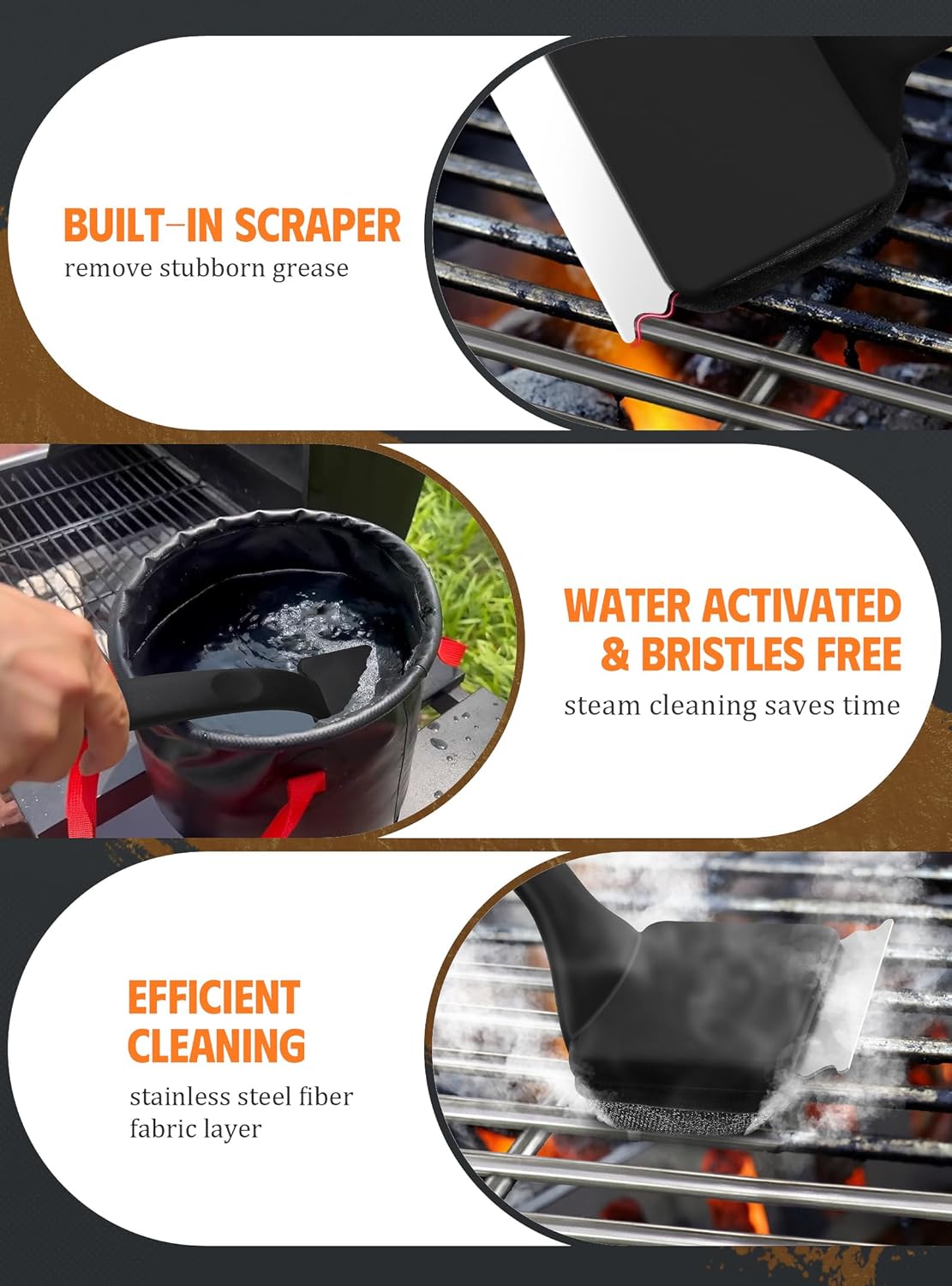 Detalle 2 de MEKER GB5+1 Bristle-Free Grill Brush with Scraper and 5 Replacement Heads