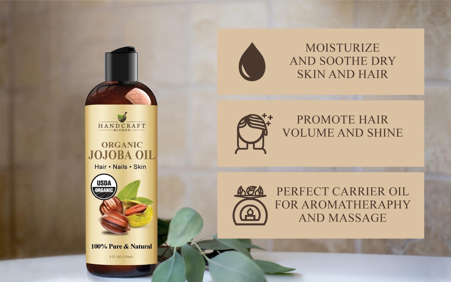 Detalle 2 de Handcraft Blends jjborg8 Organic Jojoba Oil, 236 ml, Cold-Pressed