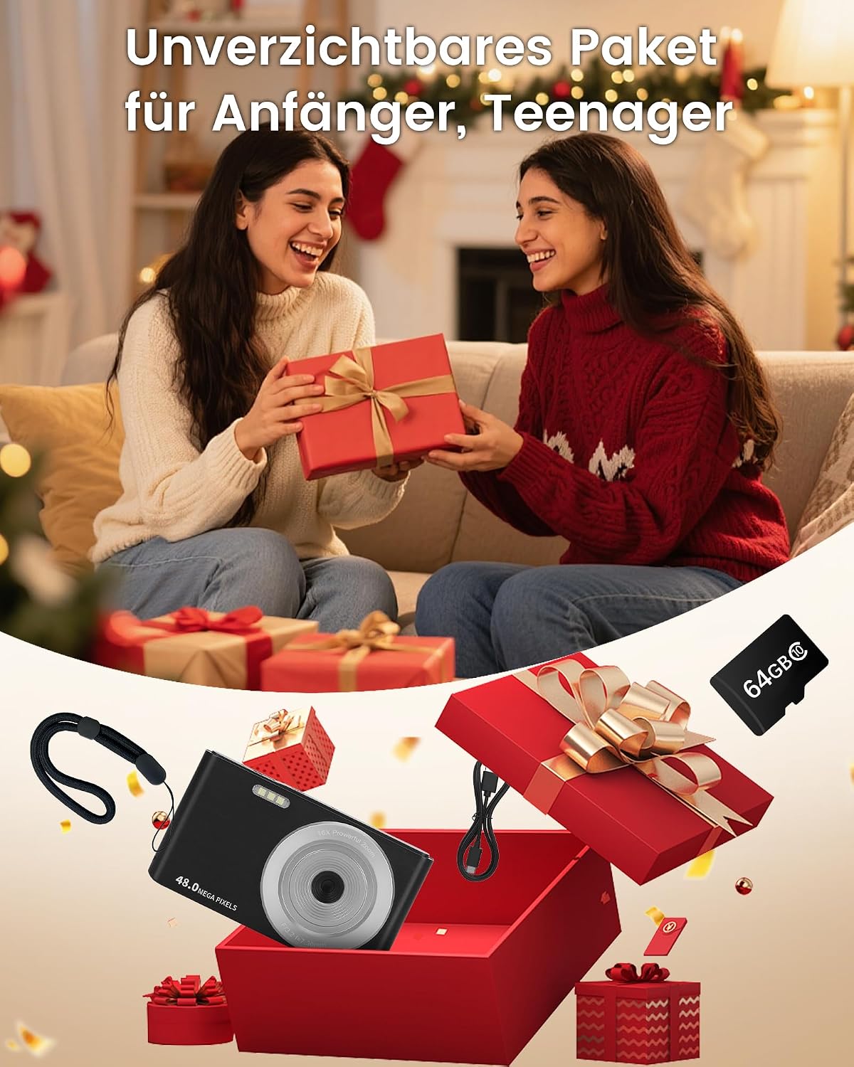 Thumbnail 6 de Digitalkamera 4K 48MP Vlogging Kamera für Kinder – kompakt, vielseitig und einfach zu bedienen