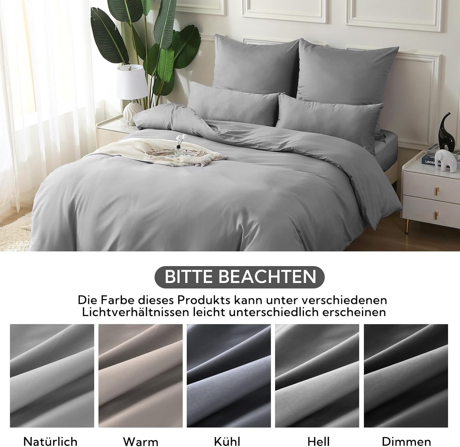 Thumbnail 5 de SOULFUL Satin Kissenbezug 40x80 (2-teilig) aus Baumwolle, mit Reißverschluss – dunkelgrau, OEKO-TEX Standard 100