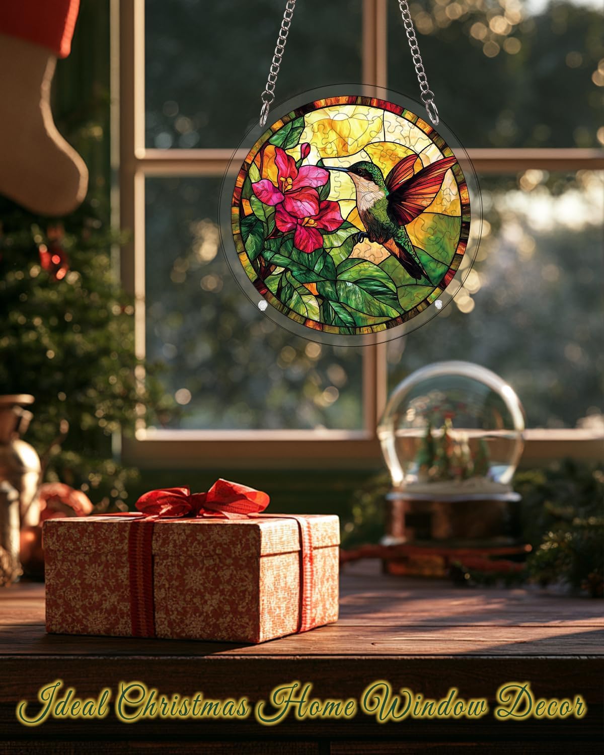 Detalle de HWRHTR 80-Piece Acrylic Hummingbird Suncatcher Puzzle, 12-Inch Floral Design