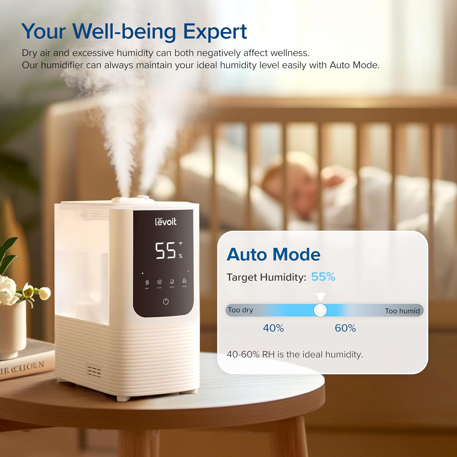 Detalle 1 de Levoit OasisMist 450S LUH-O451S-WCA Smart Warm and Cool Mist Humidifier