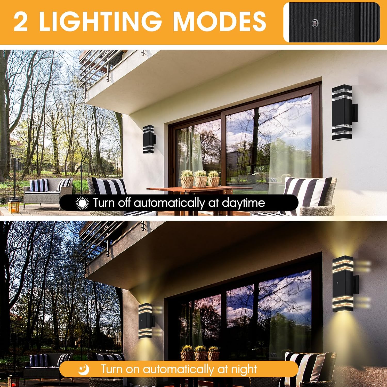 Thumbnail 1 de hameso G005 Dusk-to-Dawn Outdoor Wall Lights, 2-Pack, 3000K Warm White