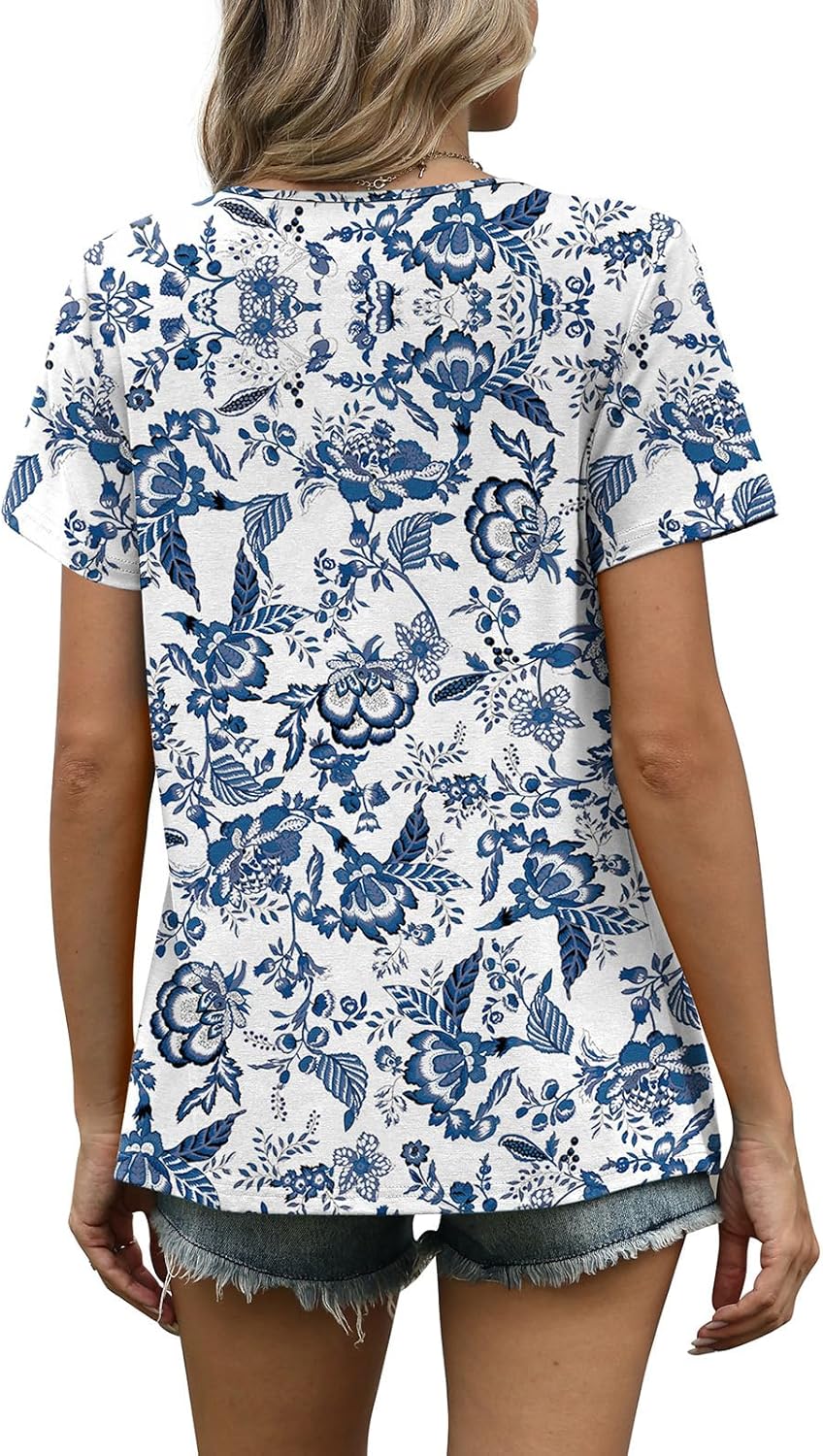 Detalle de WIHOLL Women’s Pleated Short Sleeve T-Shirt Top (Scoop Neck, Loose Fit)