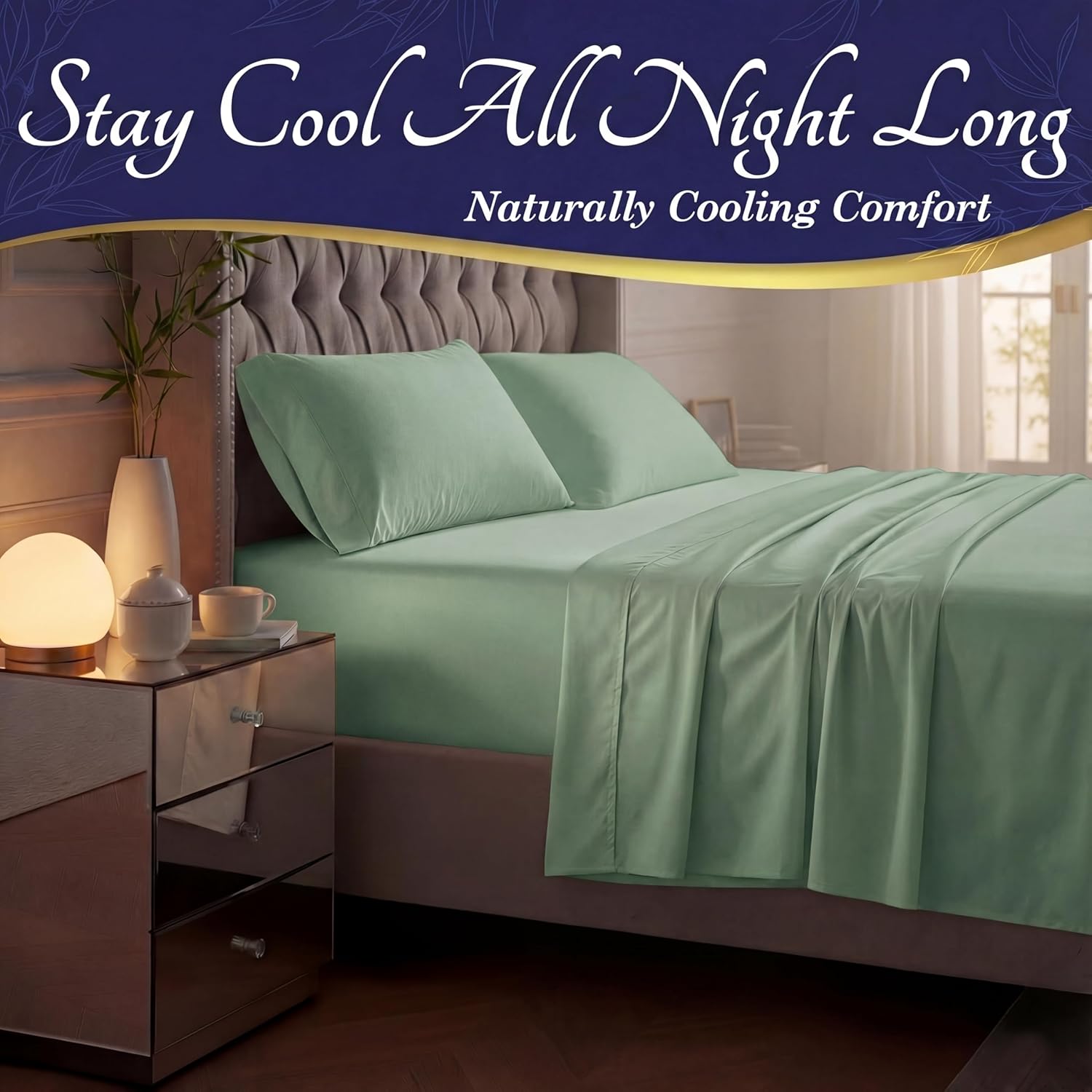 Thumbnail 2 de DECOLURE 100% Viscose Derived from Bamboo King Size Sheets (4-Piece) — Deep 17" Pockets, Sage Green