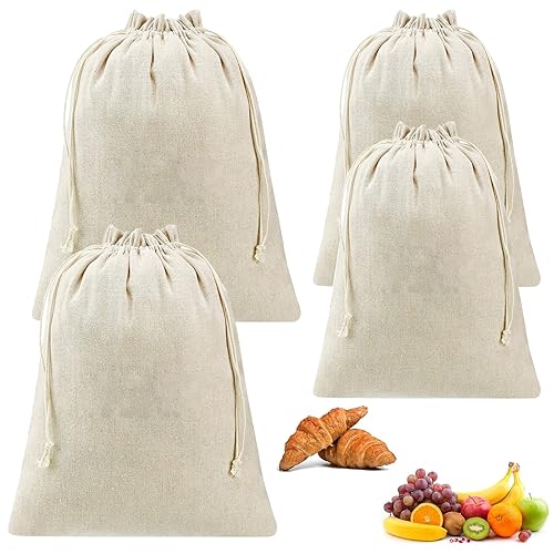 KALUROIL Juego de 4 Bolsas de Lino para pan, frutas y más (2 x 30x40 cm, 2 x 20x30 cm)