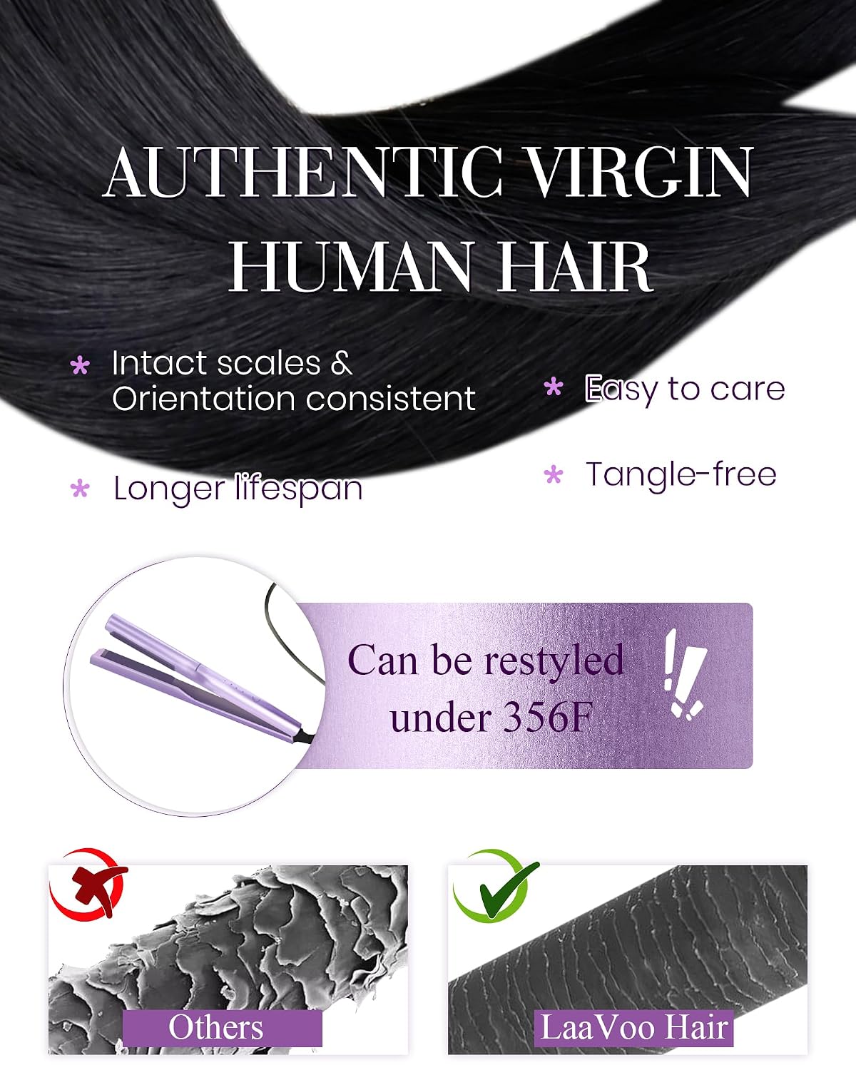 Thumbnail 3 de LaaVoo K Tip Real Human Hair U-Tip Extensions | 20 Inch, Black, 100g