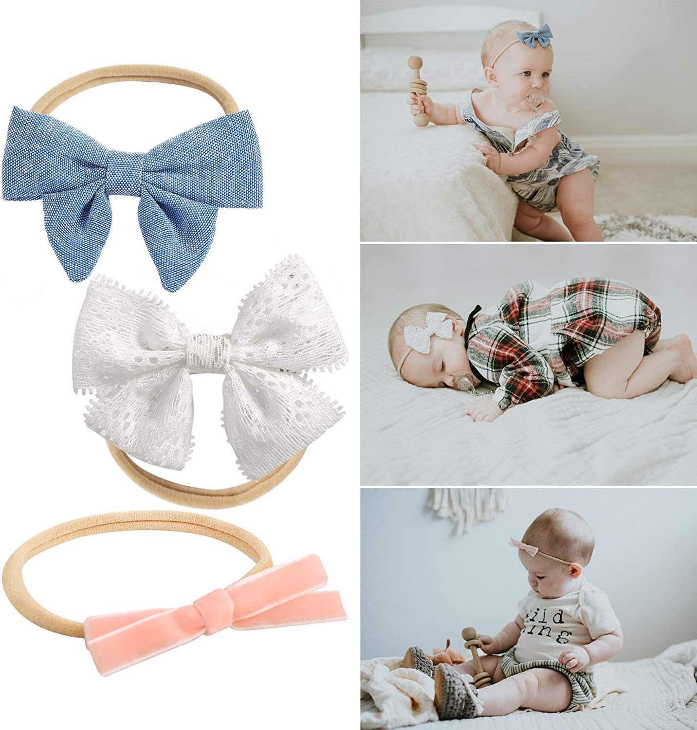 Detalle de DRESHOW Baby Girl Headbands and Hair Bows – 10-pack nylon headbands with assorted bows