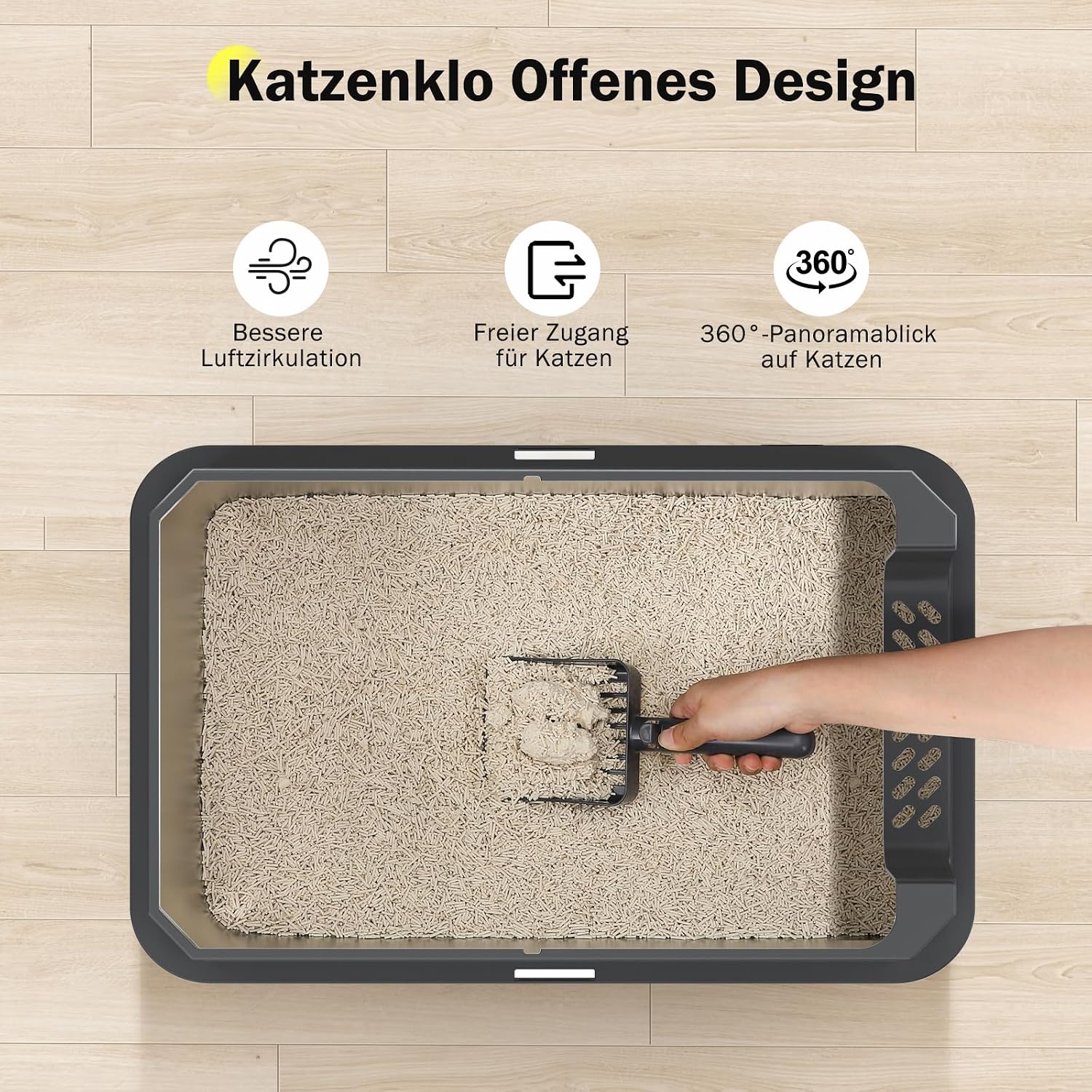 Detalle de MIXJOY Katzenklo Edelstahl XL (28 l) mit hohem Rand, auslaufsicher, 56,5 x 36,5 x 25,5 cm