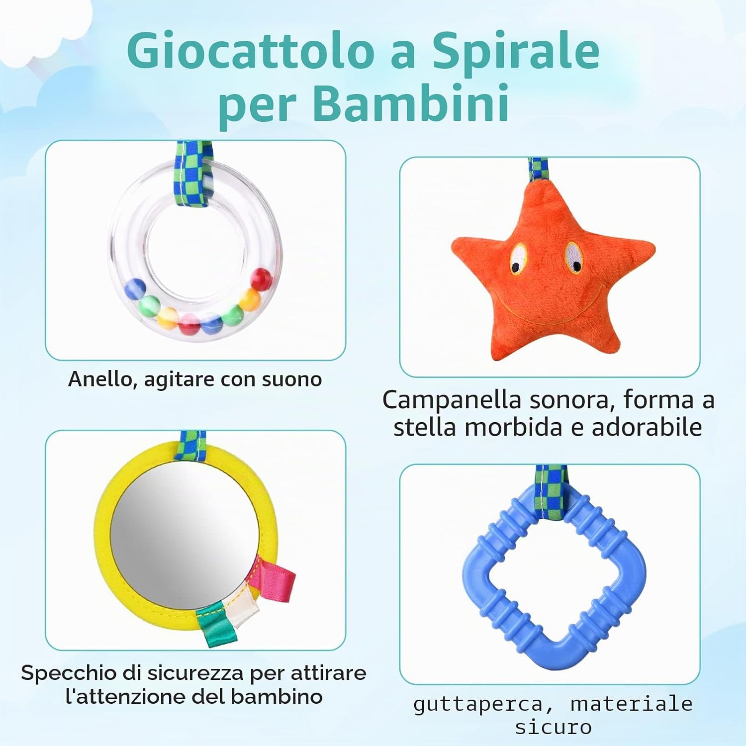 Detalle de Vicloon Giocattolo a spirale per passeggino con sonagli e specchio