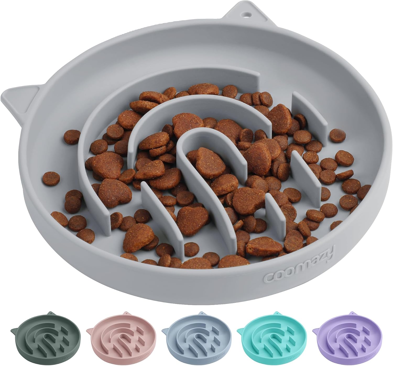 Detalle de Coomazy Anti Schling Napf für Katzen – Silikon Slow Feeder, rutschfeste Schlingschale in Grau