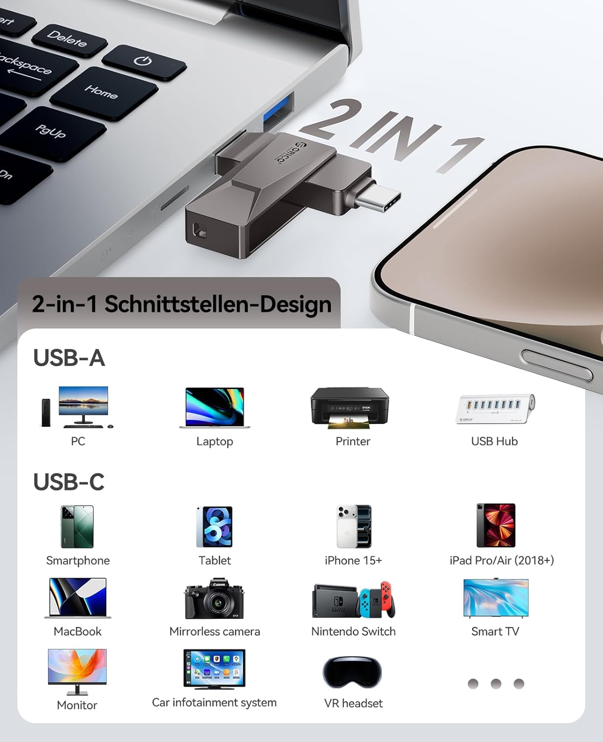 Thumbnail 4 de ORICO USB-Stick 64GB USB 3.2 (CB05) 2-in-1 USB-A/USB-C mit OTG bis 150 MB/s, grau