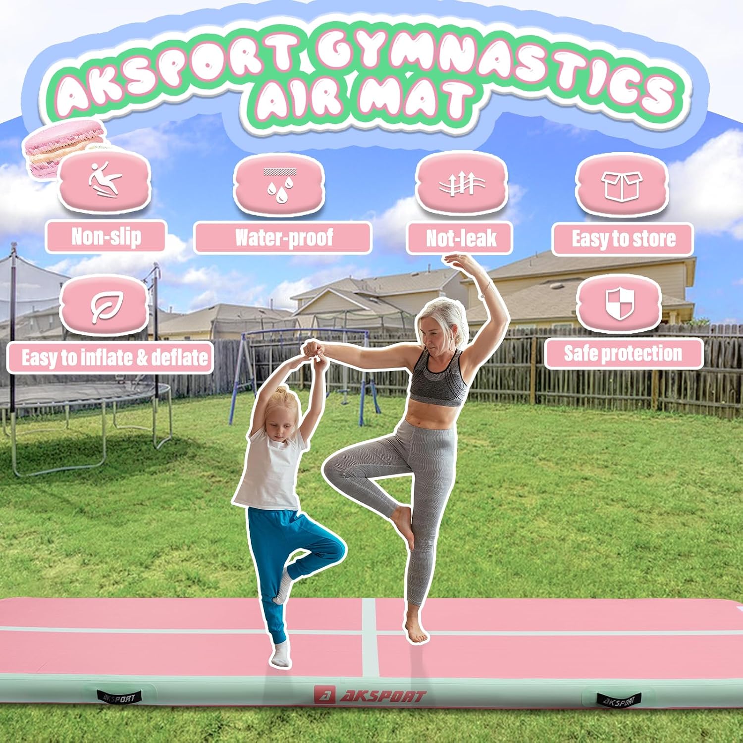 Thumbnail 2 de AKSPORT Inflatable Gymnastics Mat Tumble Track (10ft–23ft) with Air Pump