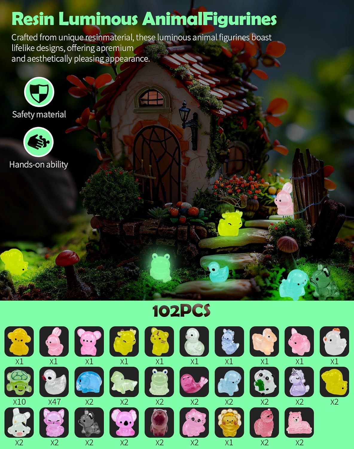 Thumbnail 1 de ePicsoa 102PCS Mini Resin Animals – 50 Styles with Glow in the Dark