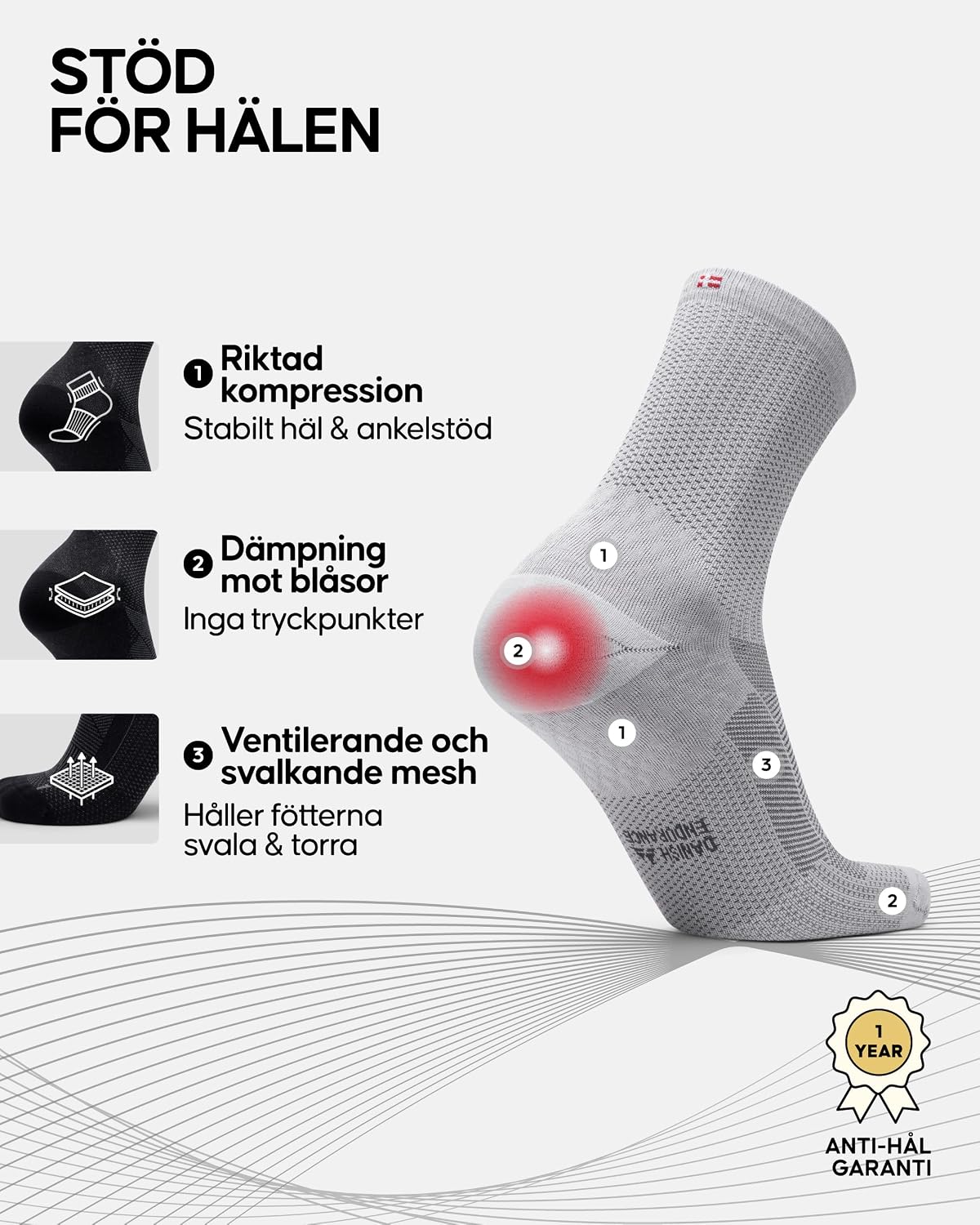 Detalle 2 de DANISH ENDURANCE stödstrumpor för plantarfasciit, 2-pack med riktad kompression