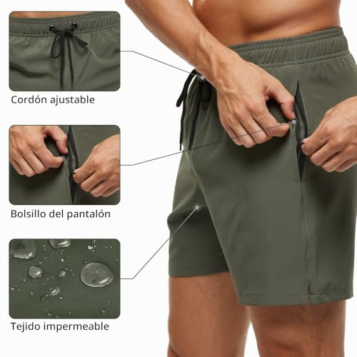 Detalle de Aisprts Bañador Hombre con Cremallera y Bolsillos - Shorts de Playa de Secado Rápido