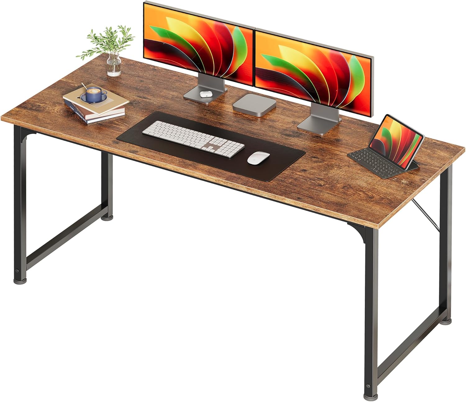Detalle de Huuger Rustic Brown Computer Desk with Metal Frame and Spacious Worktop