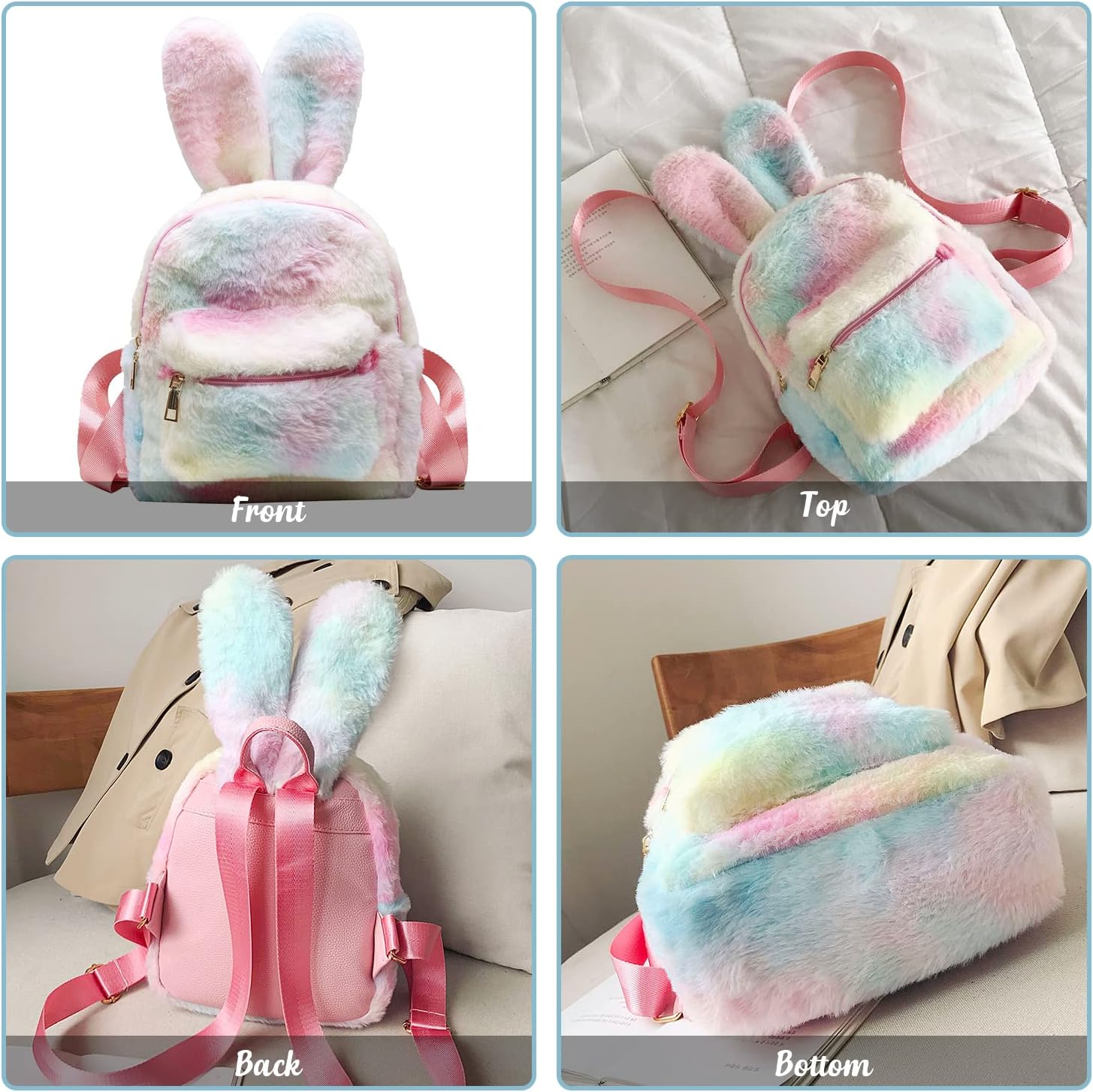 Detalle de Jywmsc Cute Bunny Backpack: Plush Rabbit Ears for Girls and Women