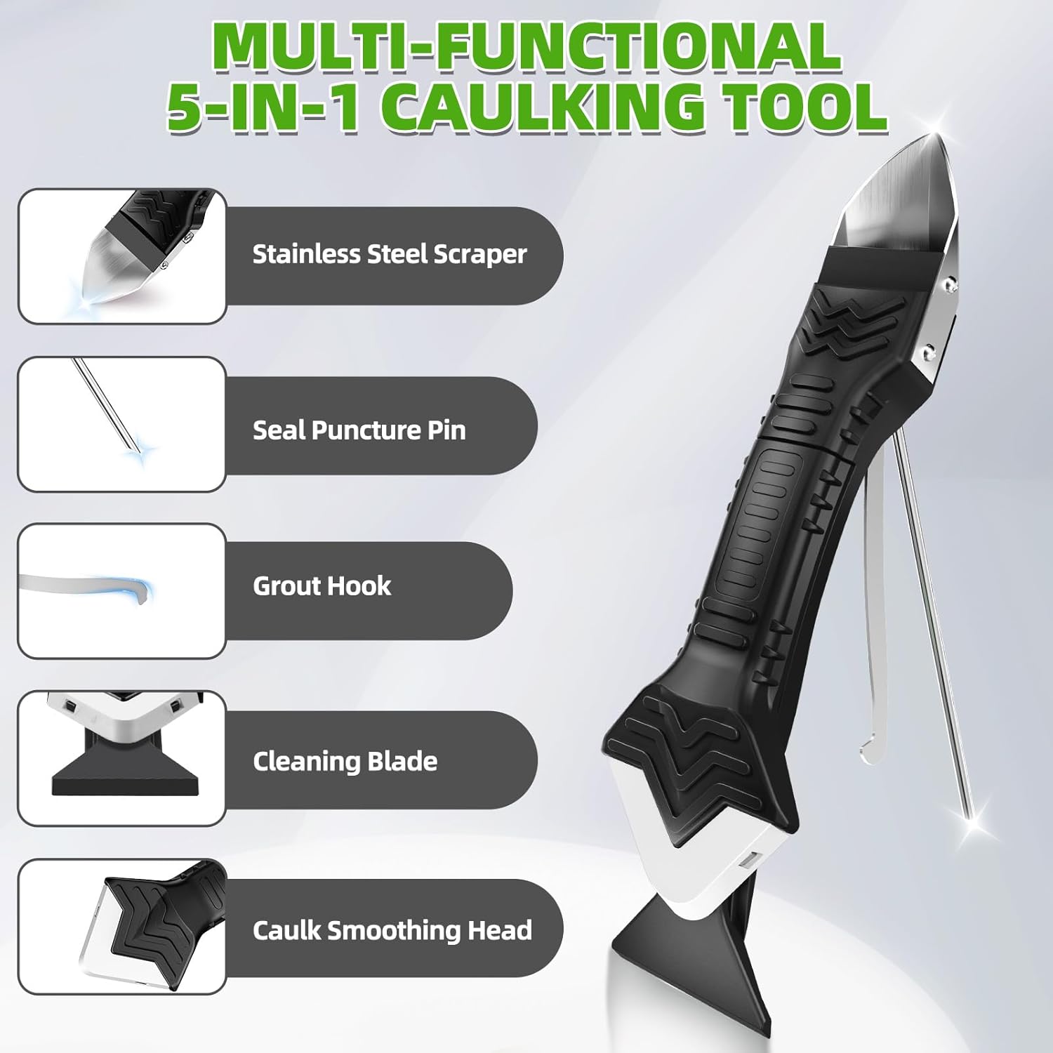 Thumbnail 1 de 5 in 1 Silicone Caulking Tool Kit – caulk sealant remover & smoothing tool with 6 silicone pads (White)