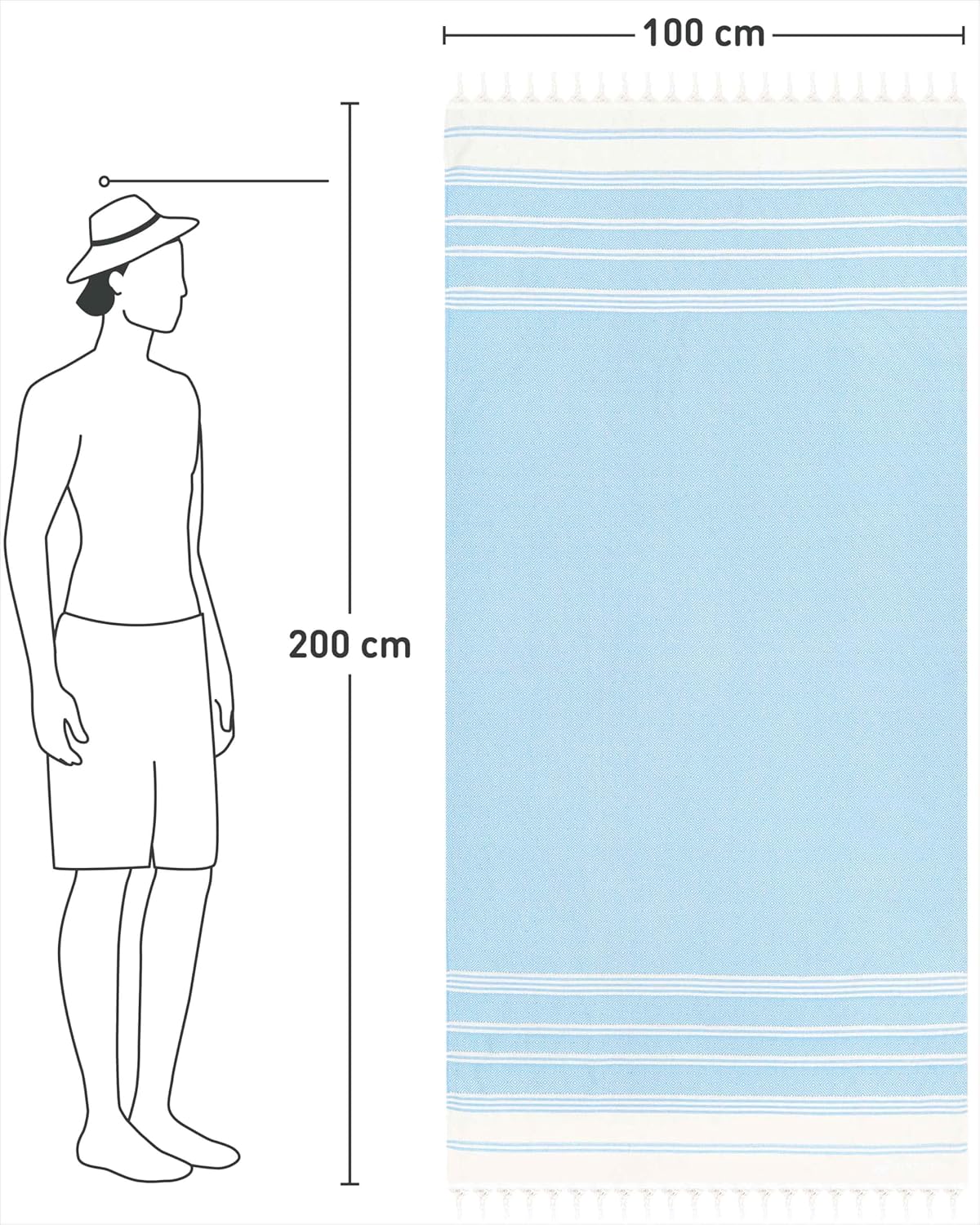 Thumbnail 3 de Fit-Flip Fouta en coton 100% hammam 100x200 cm Diamond – serviette de plage légère à séchage rapide, bleu glacé