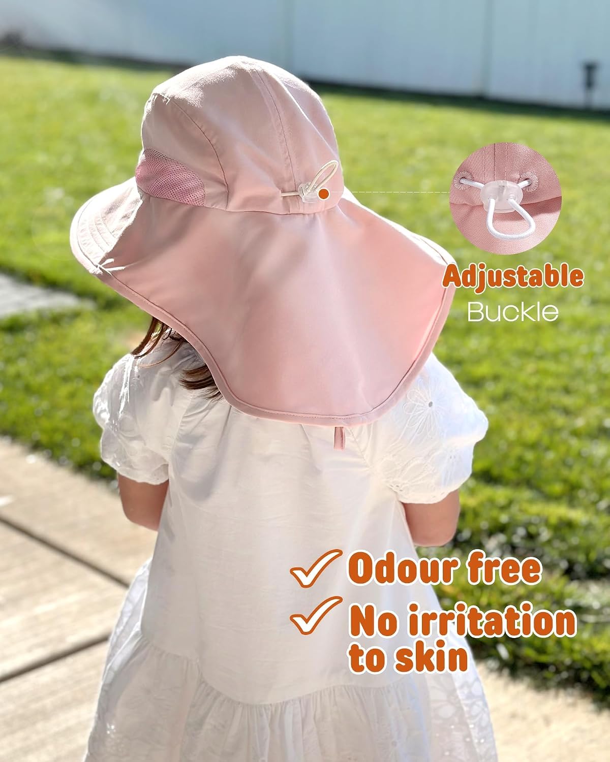 Detalle de FURTALK Kleinkind Sonnenhut mit Nackenklappe UPF 50+ – UV-Schutz, aus Nylon, 2–12 Jahre