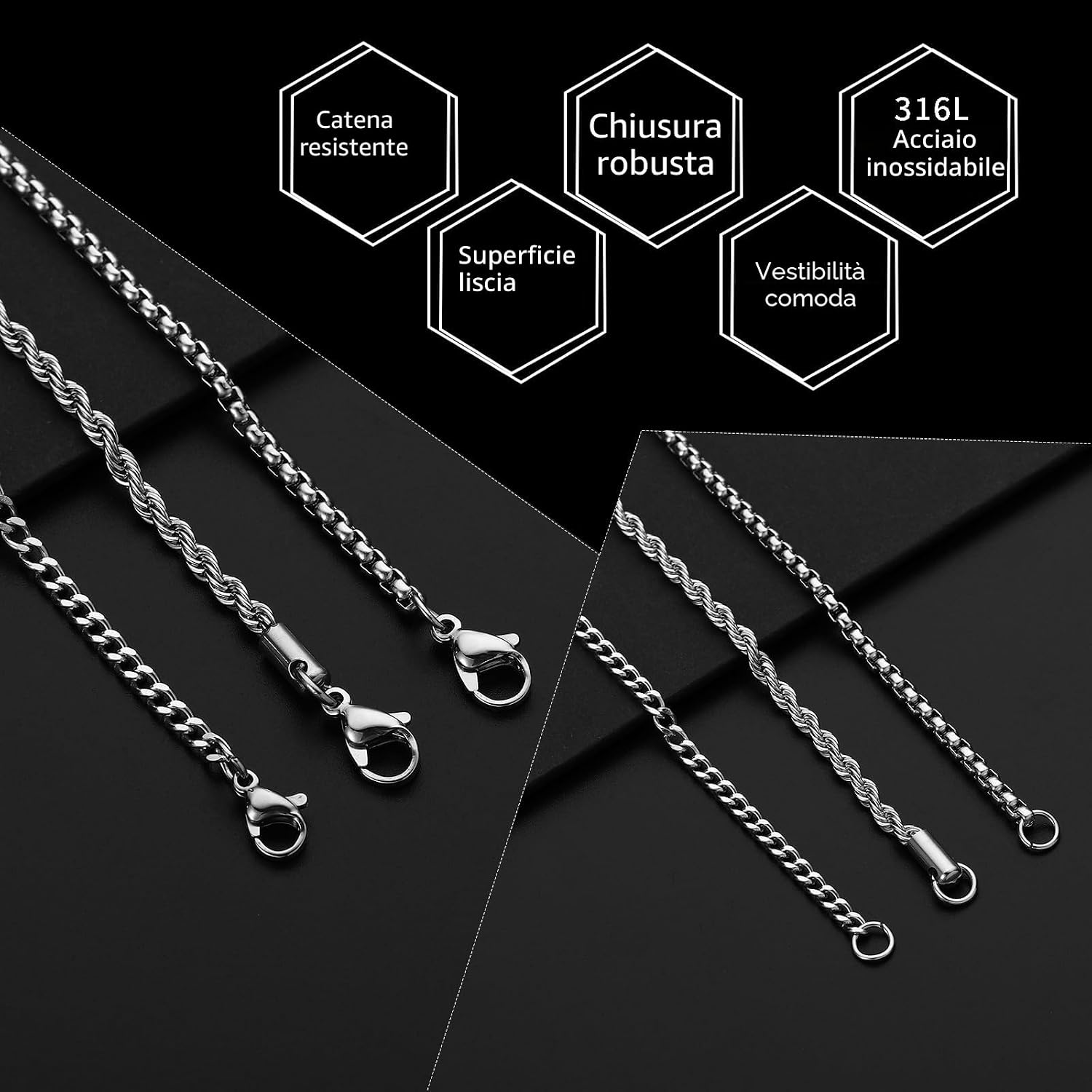Detalle 2 de Esmoly Collana Uomo 3 pezzi 45-60 cm