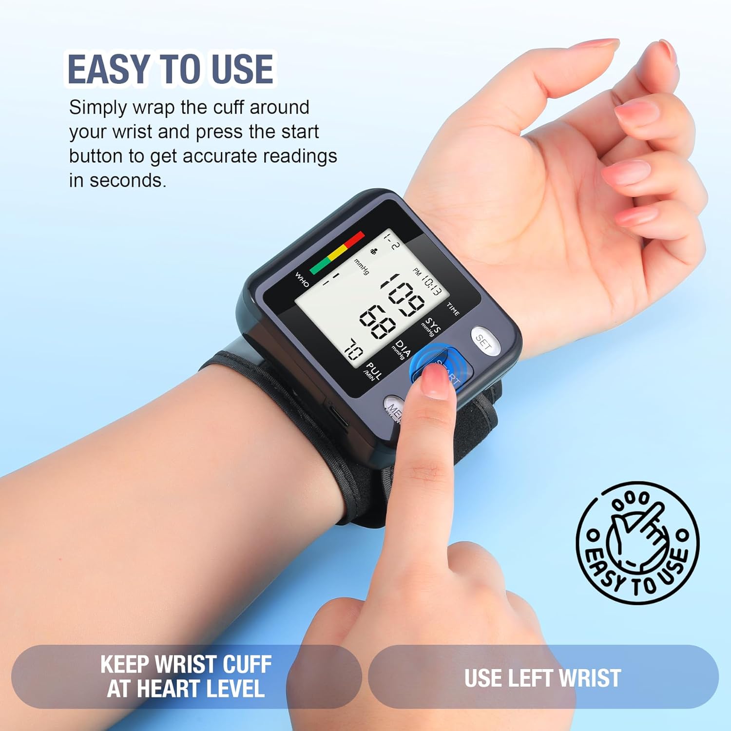 Detalle de ARSIMAI BSX312 Automatic Wrist Blood Pressure Monitor with Backlit LCD