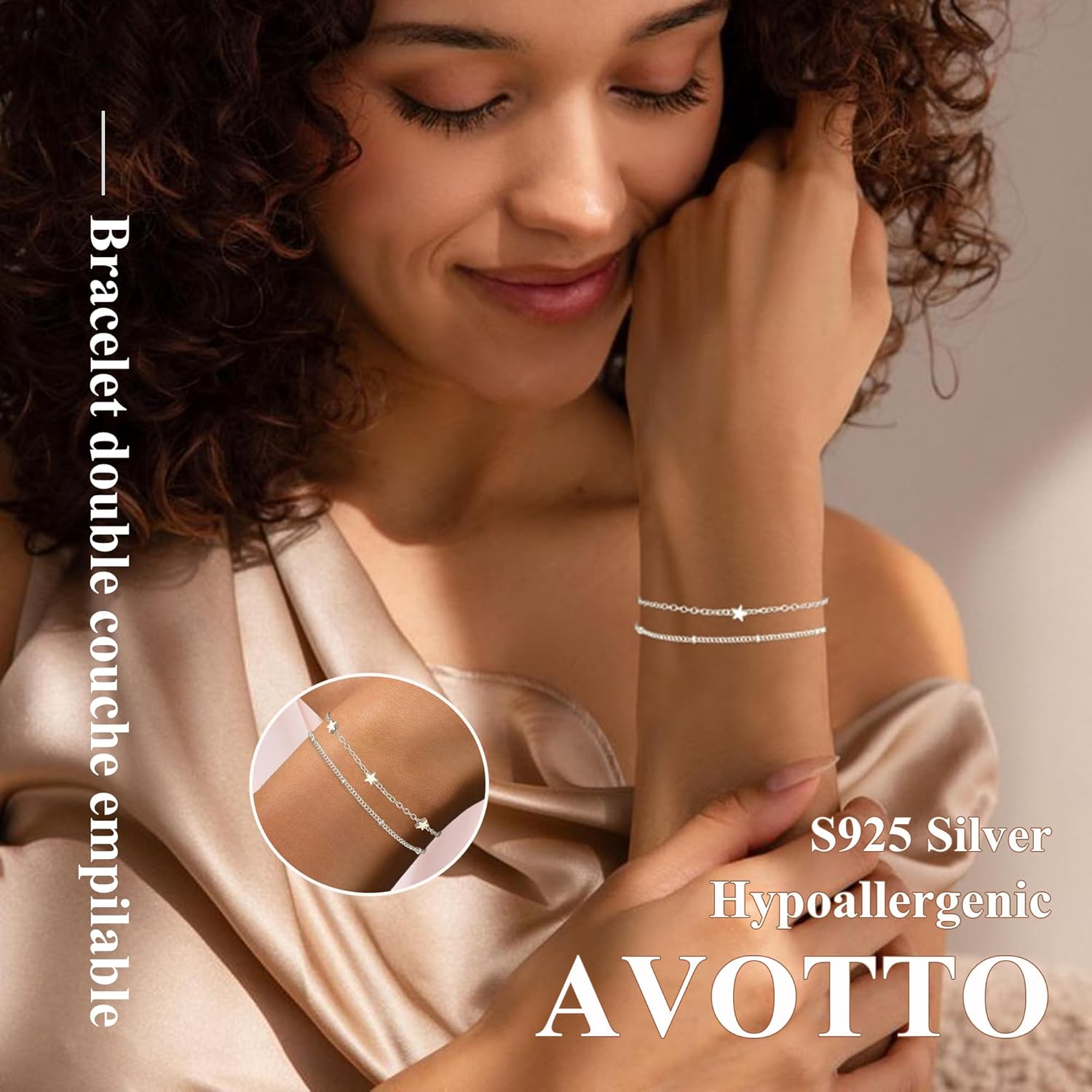 Thumbnail 1 de Avotto 925-Silber Armband für Damen & Mädchen mit Lagen-Design, hypoallergen, verstellbar