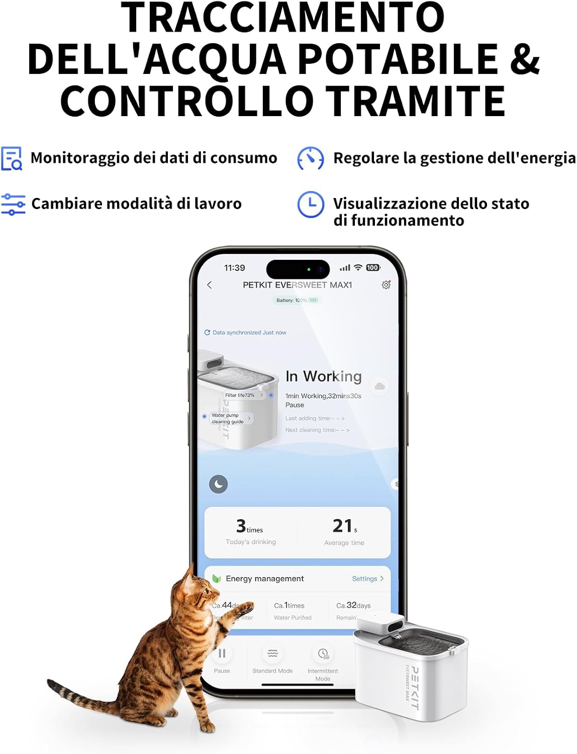 Detalle 2 de PETKIT EVERSWEET MAX Fontanella per gatti 3L 83 giorni