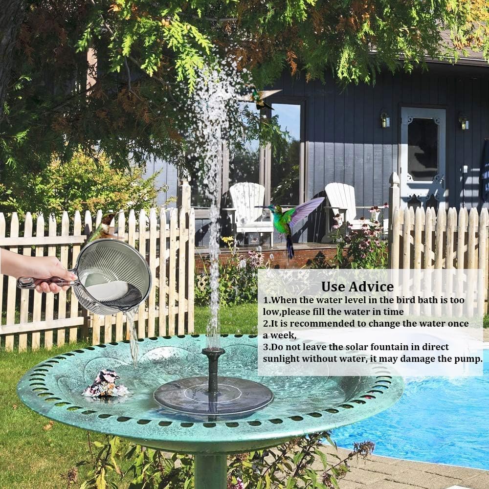 Detalle de LAWOHO Solar Fountain Pump 1.5W Submersible Kit with Panel and 4 Nozzles for Bird Baths and Small Ponds