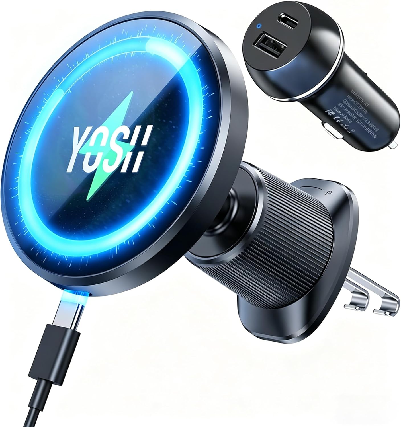 Detalle de YOSH MagSafe Auto-Halterung mit 60W Ladegerät – zuverlässige Ladefunktion und sicherer Halt