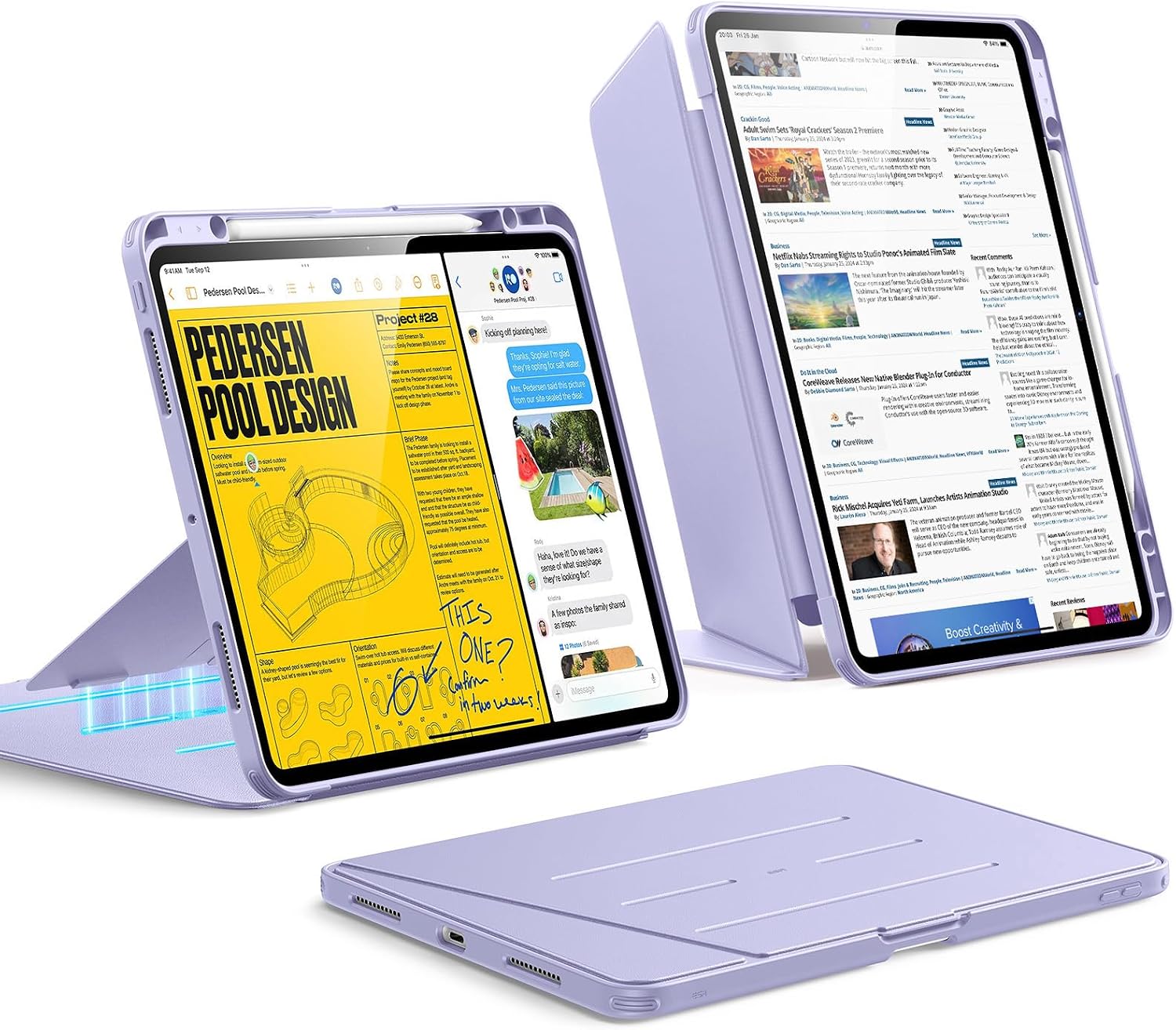 Detalle de ESR Hülle für iPad Pro 13 Zoll (M5/M4) 2025/2024 – vertikaler Ständer, Multi-Winkel, Stifthalter, Violett