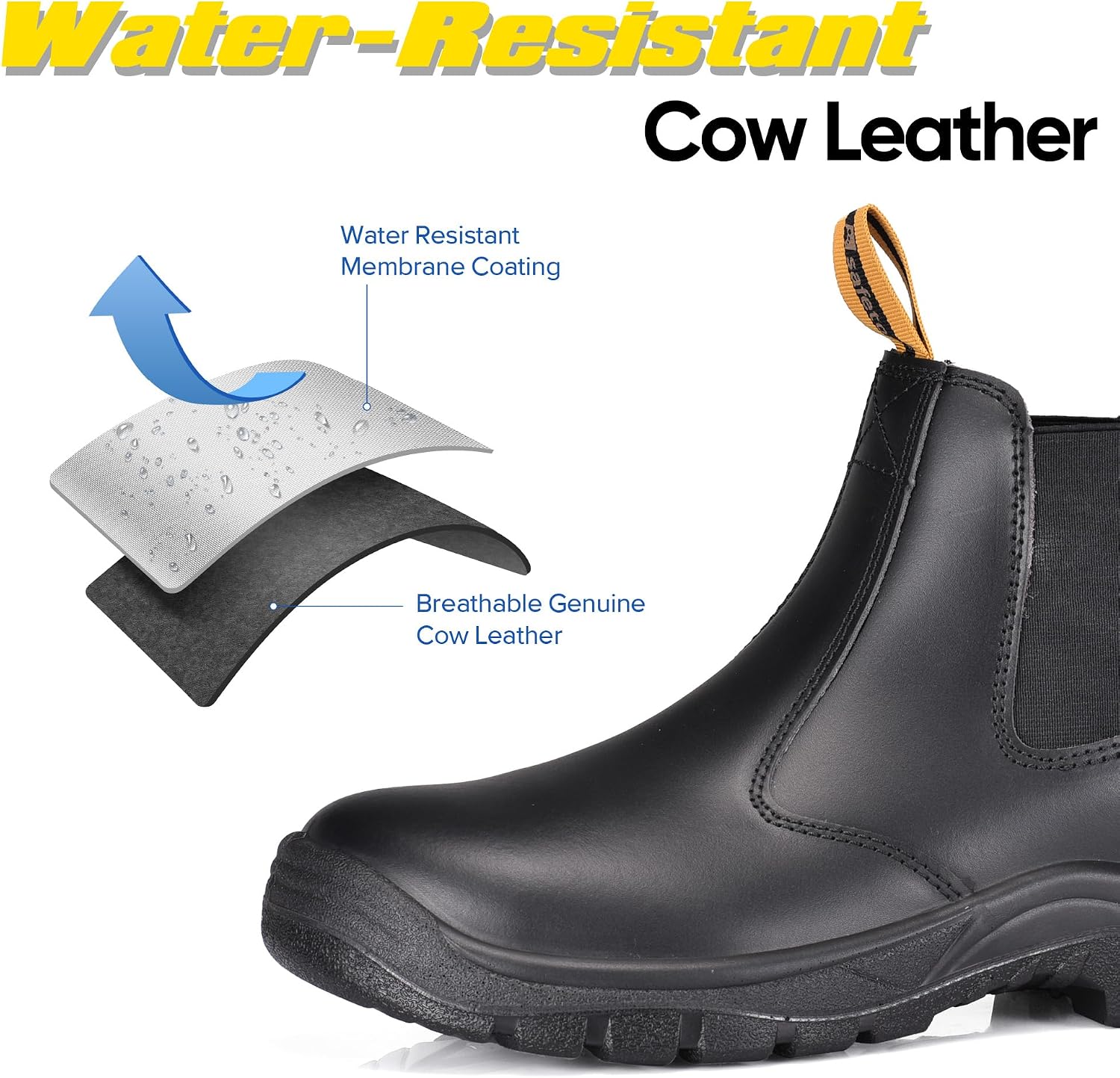 Detalle de SAFETOE Water Resistant Safety Work Boots (8025) – CE Certified S3 Steel Toe, Light & Wide Fit, Black