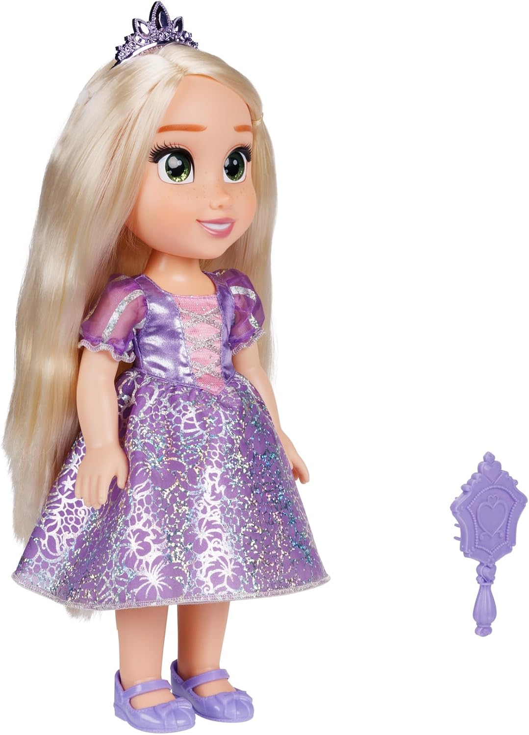 Detalle de Disney Princess Mon Amie Rapunzel-docka, 38 cm med silverklänning och borste