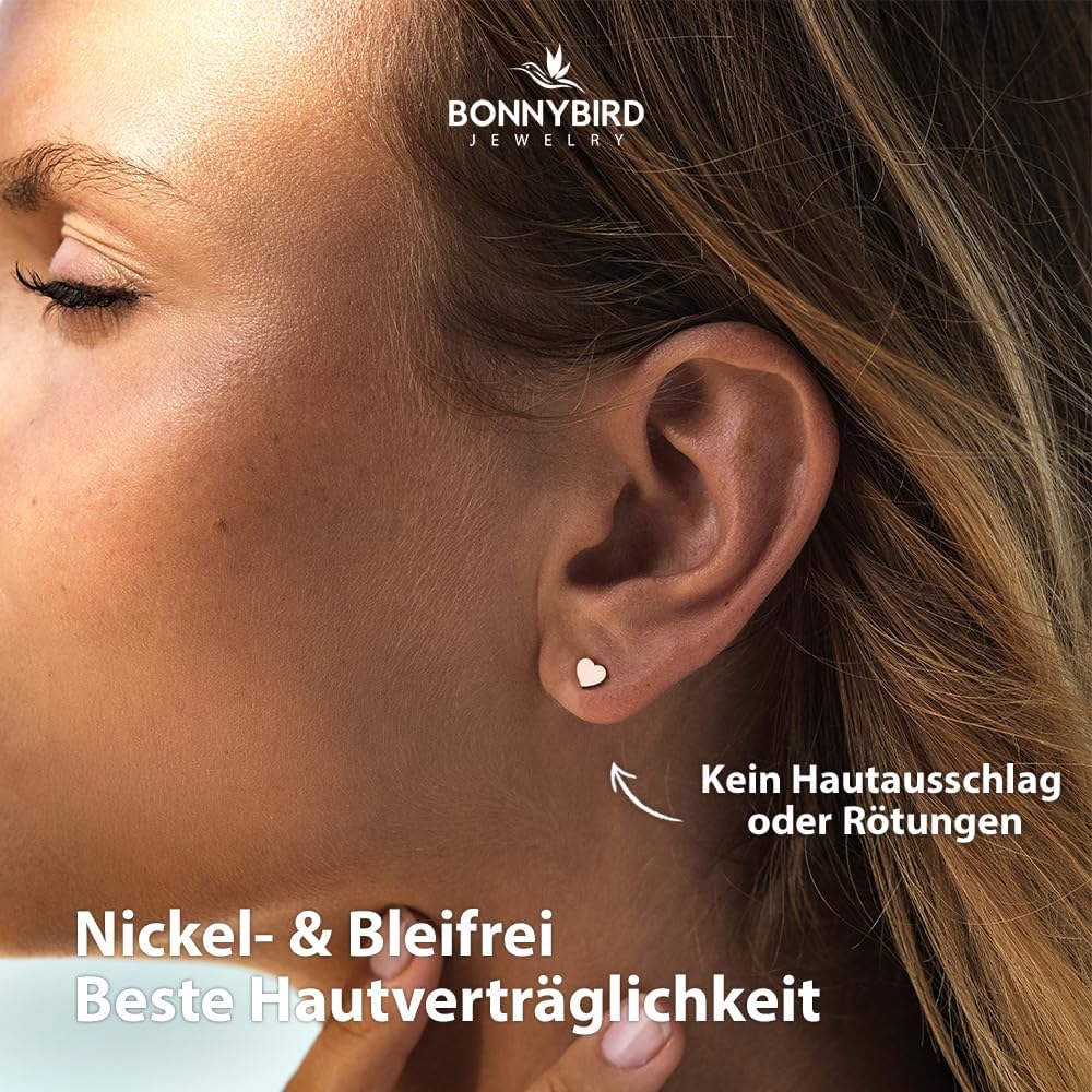 Thumbnail 2 de BONNYBIRD Herz-Ohrringe aus Edelstahl – hypoallergen, wasserfest, in Rosegold, Silber oder Gold matt