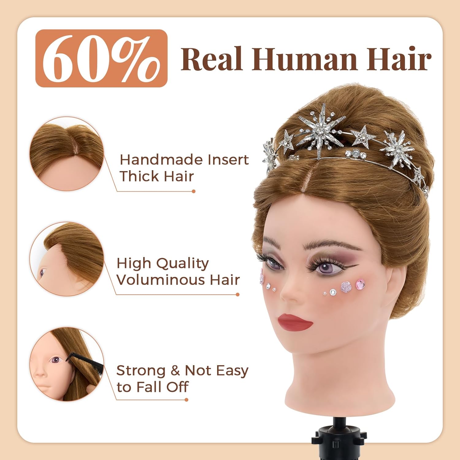 Thumbnail 3 de Neverland Beauty & Health Trainingskopf 71 cm mit 60% Echthaar – Friseur-Mannequin-Kopf inkl. Tischklemme und Werkzeug-Set