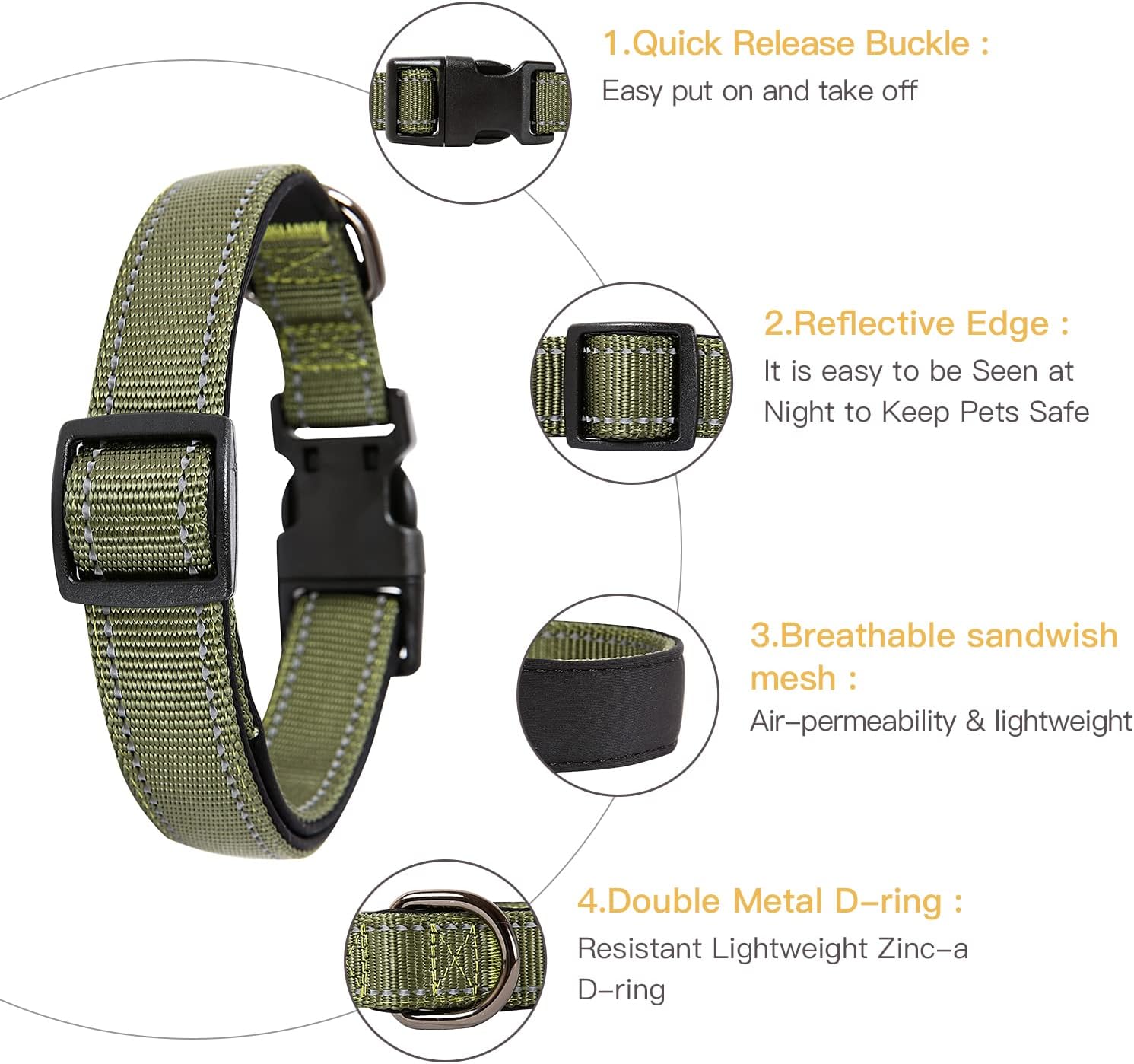 Thumbnail 1 de HEELE M Adjustable Reflective Neoprene Dog Collar, 34–52 cm