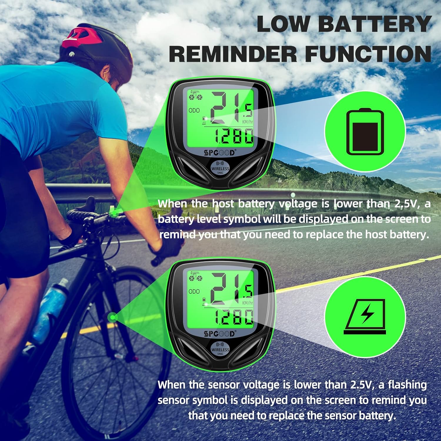Thumbnail 4 de SPGOOD Compteur Vélo sans Fil – 19 Fonctions, affichage rétroéclairé et IP54