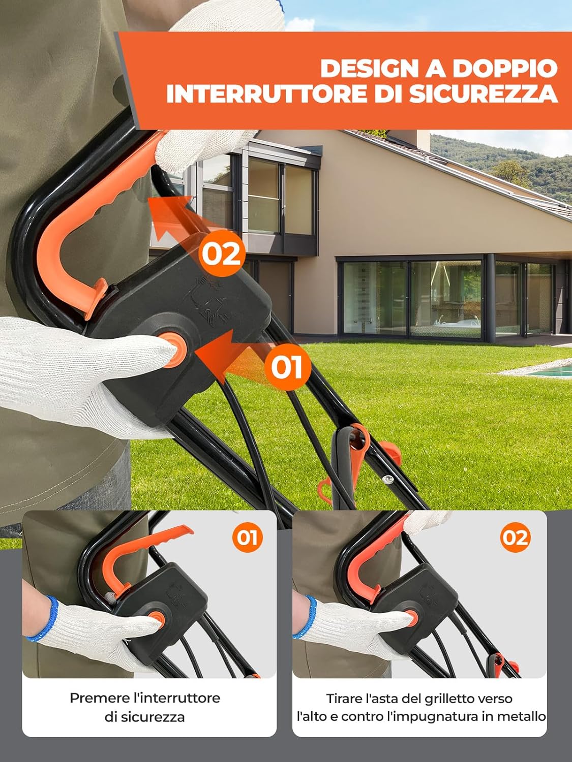 Detalle 2 de MYTOL Motozappa 1500W – 45 cm di Lavoro, 6×4 Denti in Acciaio, Manico Pieghevole