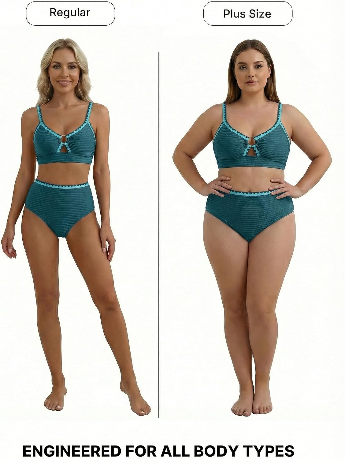 Detalle de Herseas Women's Textured Bikini Sets with O Ring Detail and Whip Stitch - High Waisted Bathing Suit (2026 Summer)