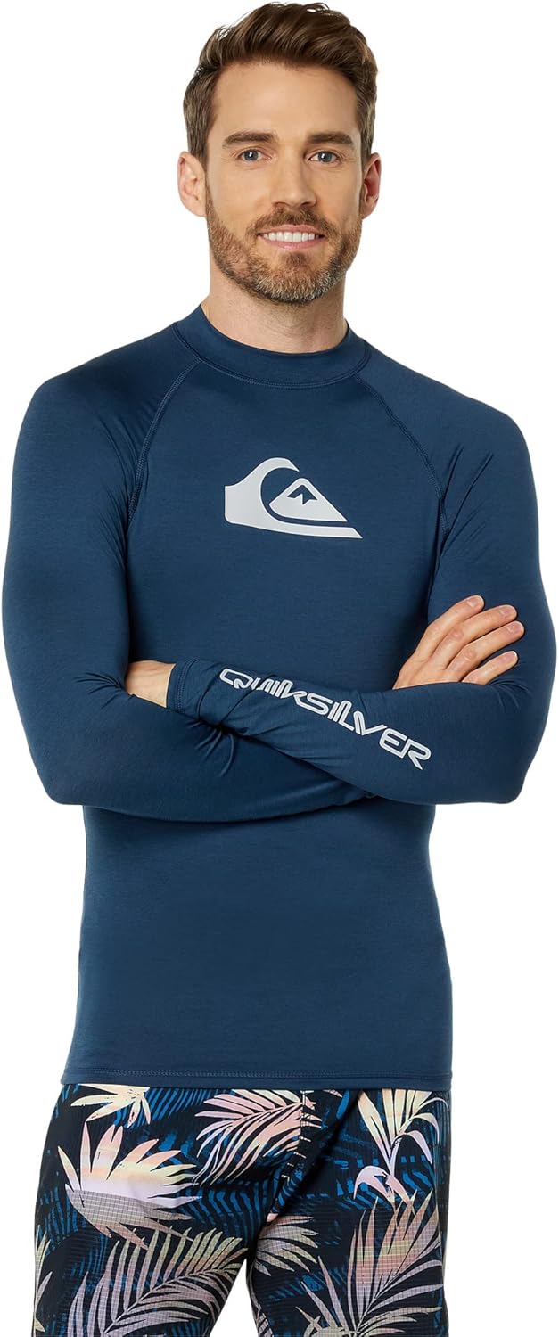 Detalle de Quiksilver All Time Rashguard Surf Tee für Männer – UPF 50, recyceltes Garn, salzwasserresistent