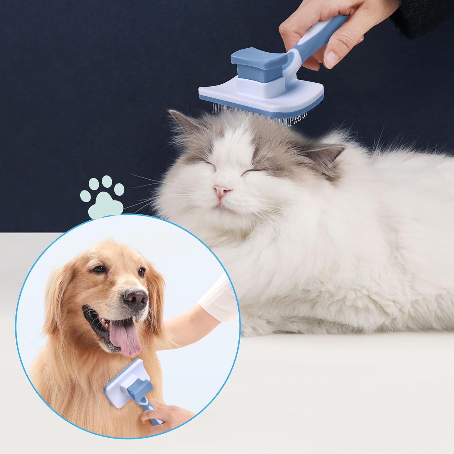 Detalle de Vinabo Brush for Dogs and Cats: Self-Cleaning 2-in-1 Pet Brush for Small Dogs and Cats